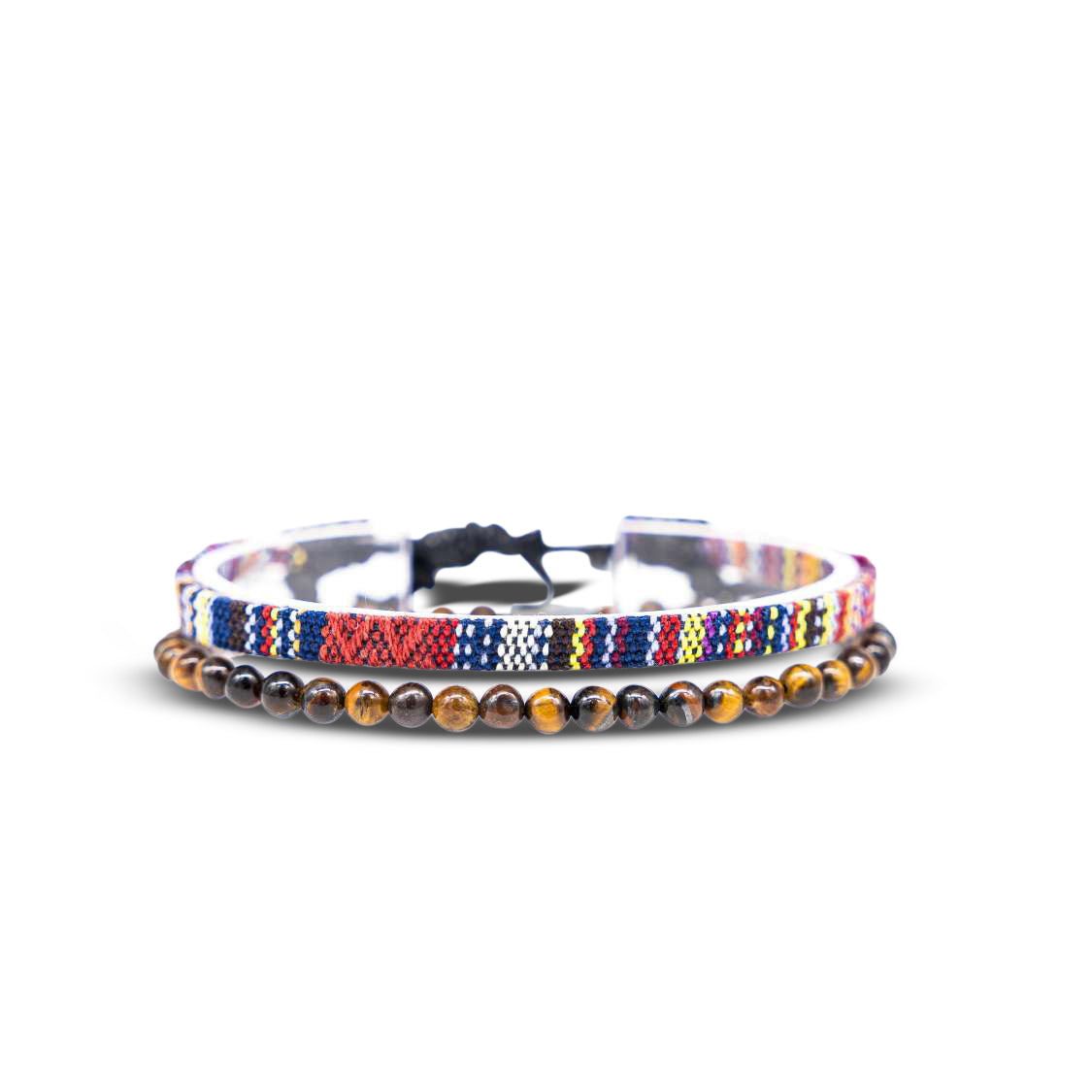 2x Boho Surfer Bracelet Men -  Dark Multi & Tigereyes