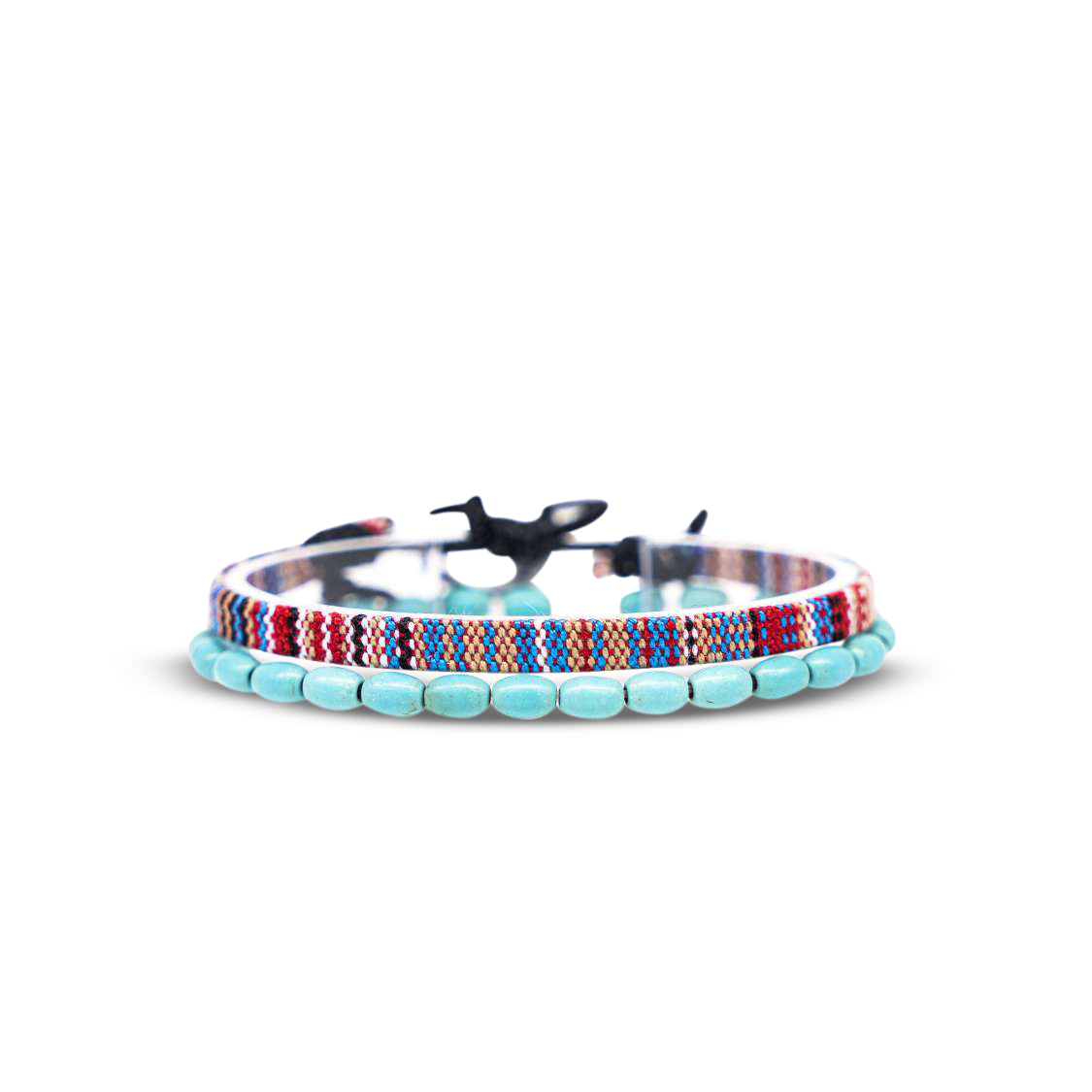 2x Boho Surfer Bracelet Men -  Multi + Turquoise Beads