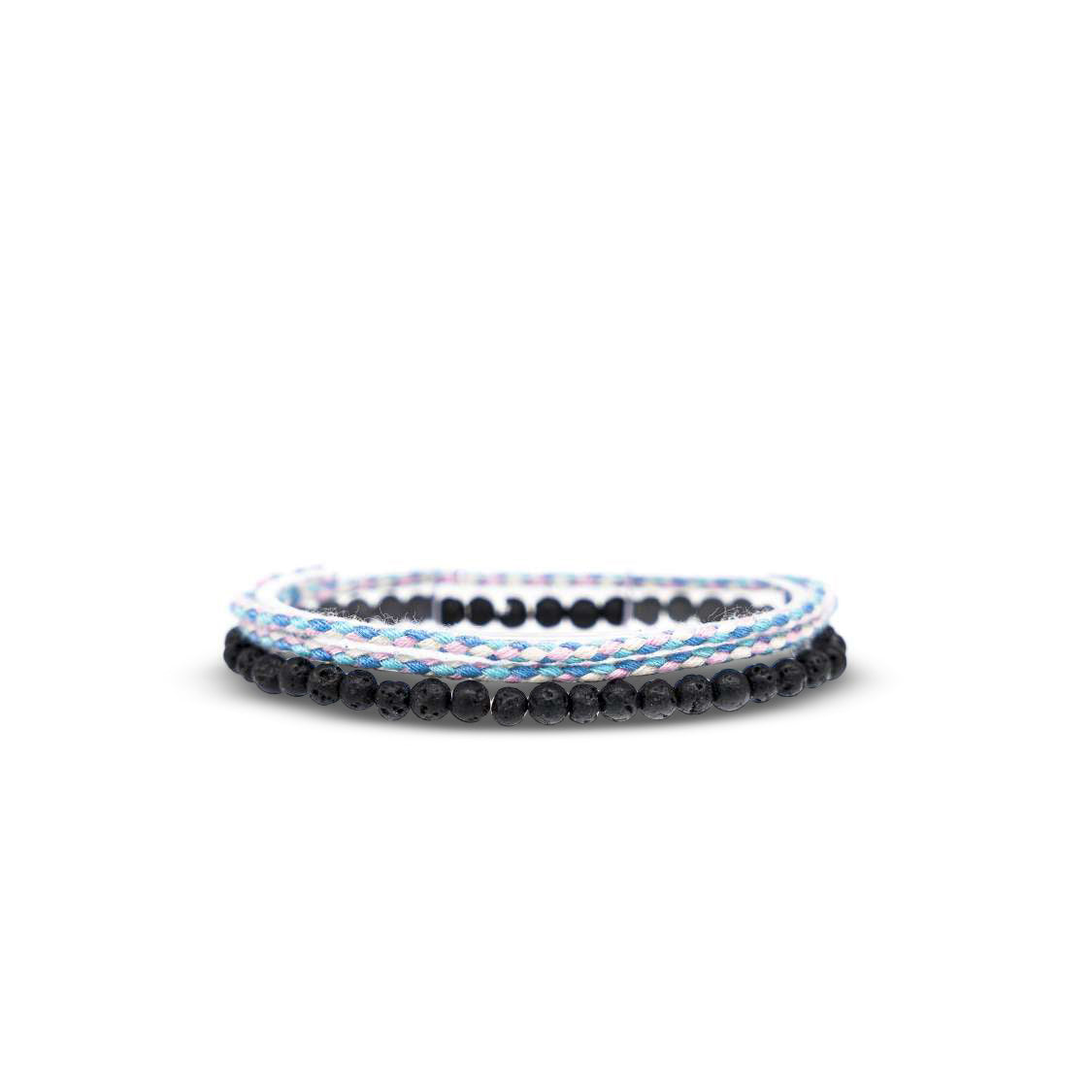 2x Boho Surfer Bracelet Men - Cotton Blue + Lava Beads