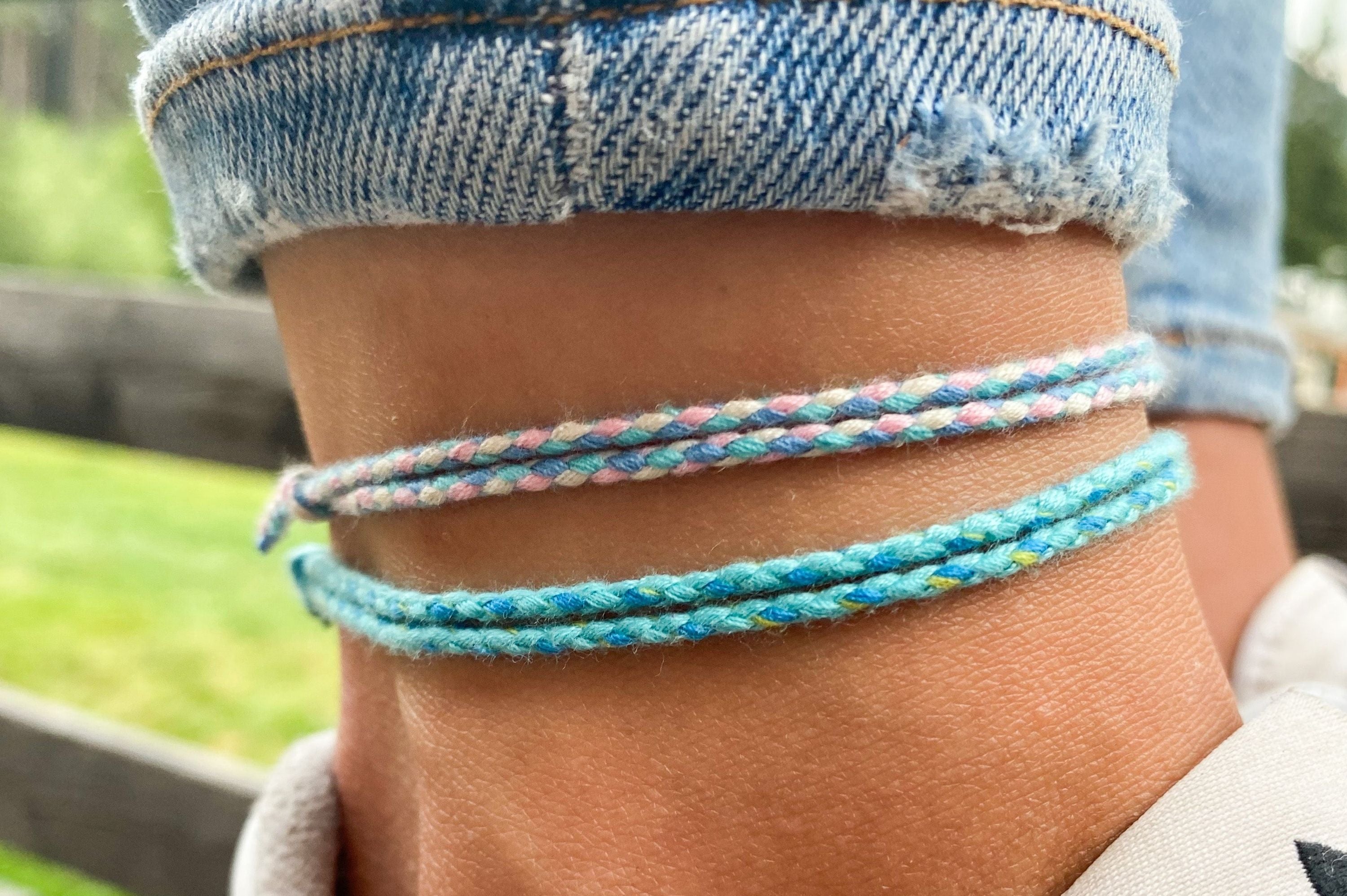 2x Cotton Surfer Anklet - Light Blue Set