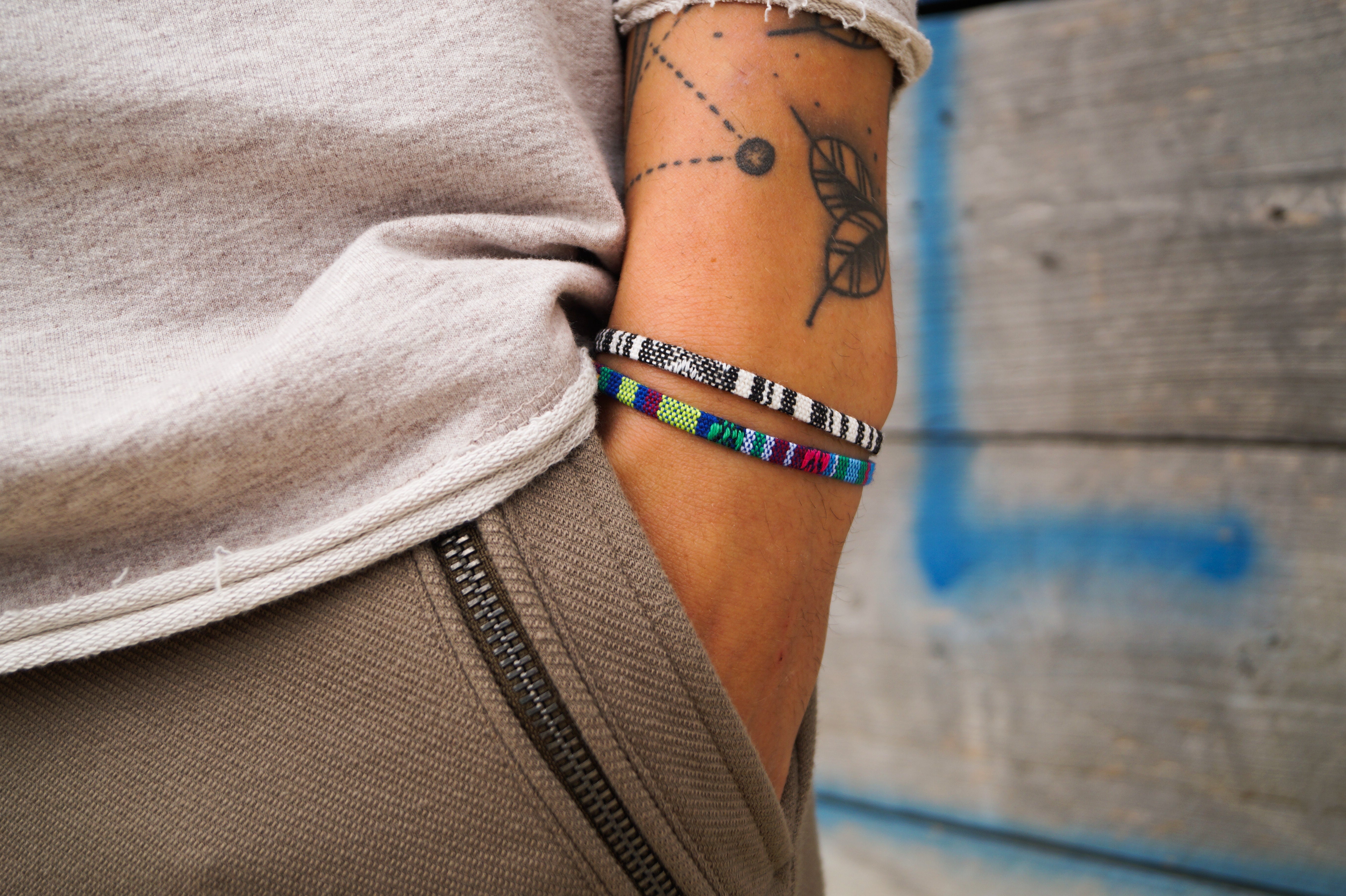 2x Boho Surfer Bracelet Men - White + Turquoise