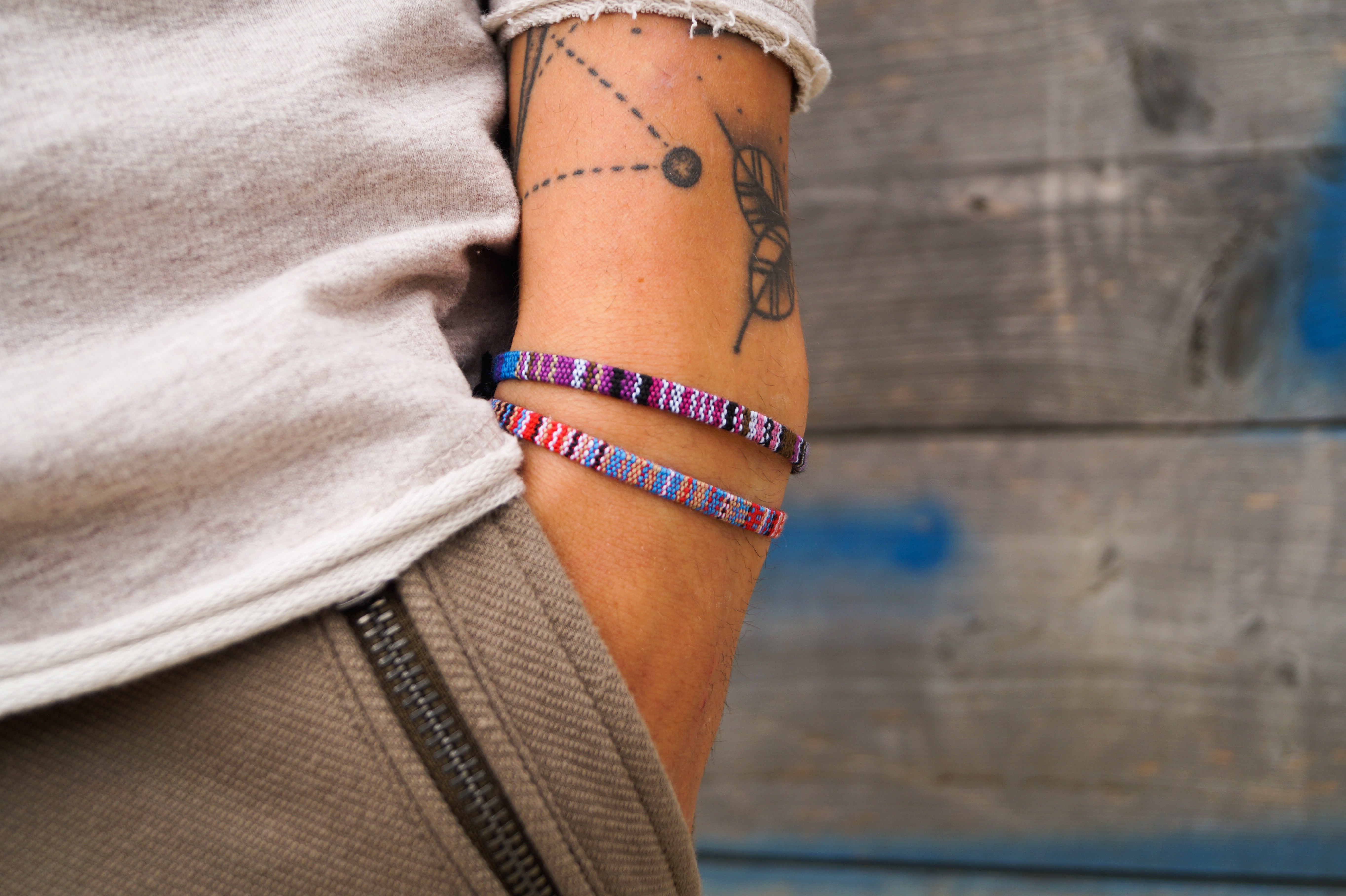 2x Boho Surfer Bracelet Men - Multi + Purple