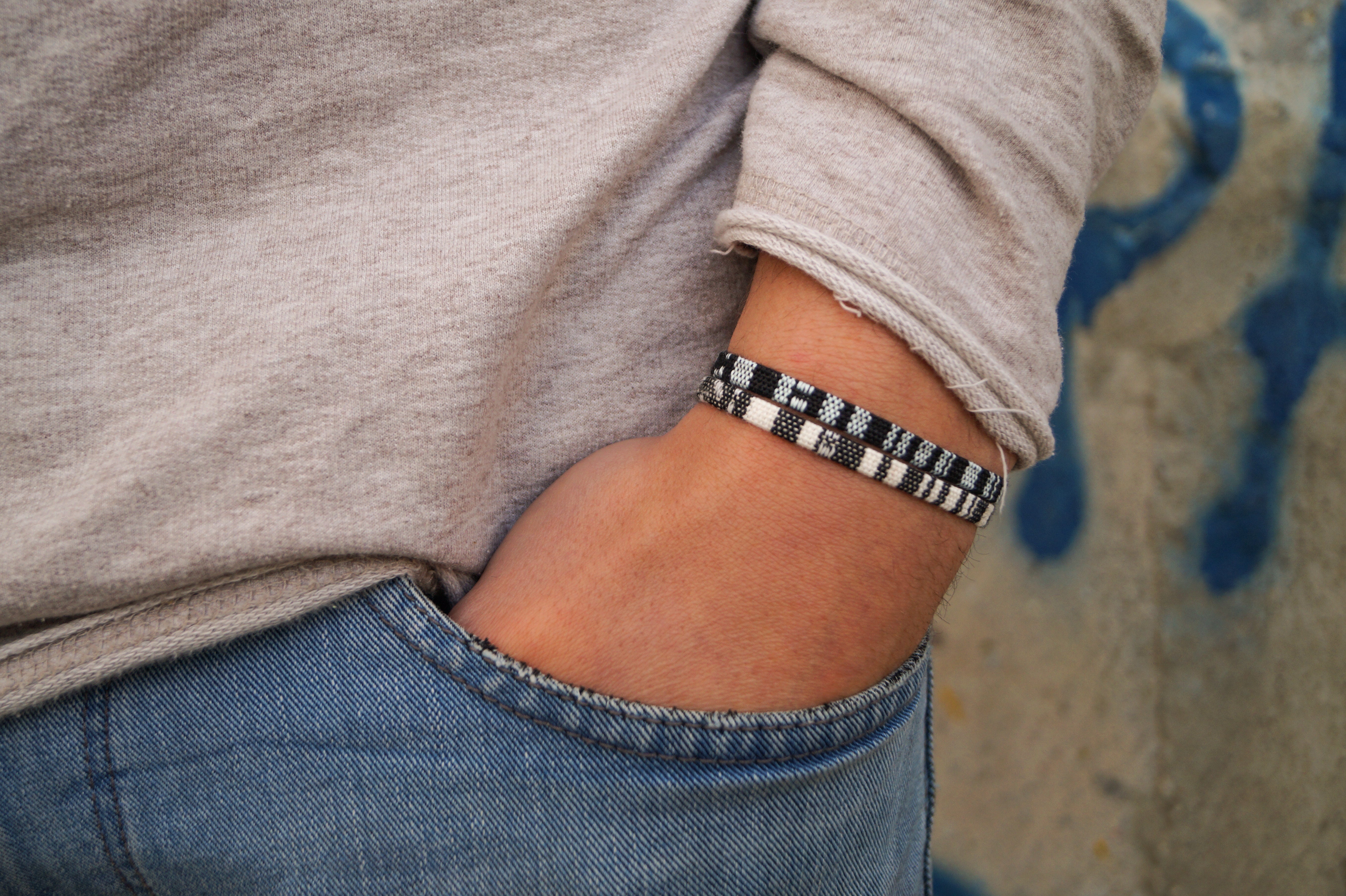 2x Boho Surfer Bracelet Men - Black + White