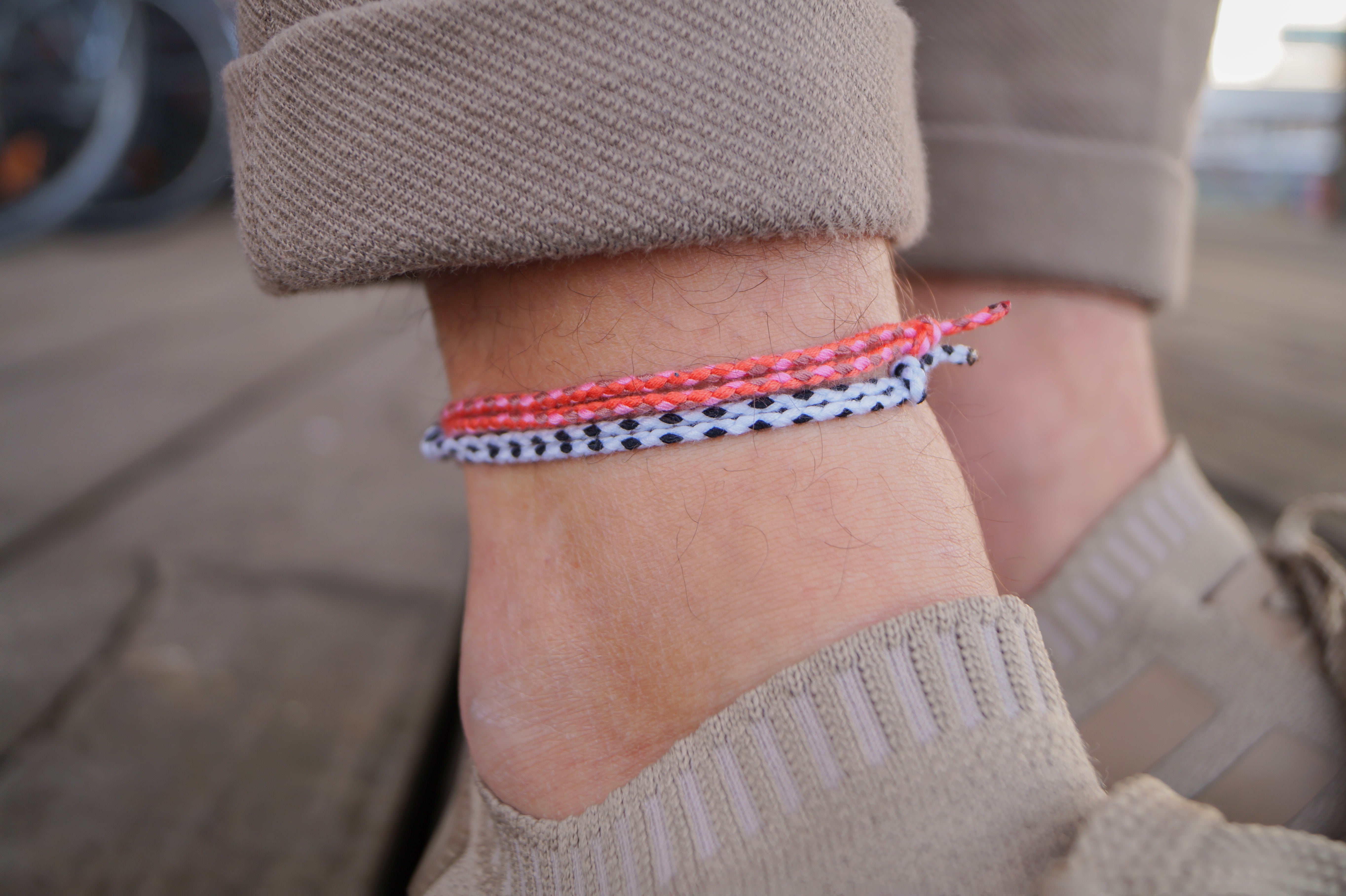 2x Cotton Surfer Anklet Men - Red + White