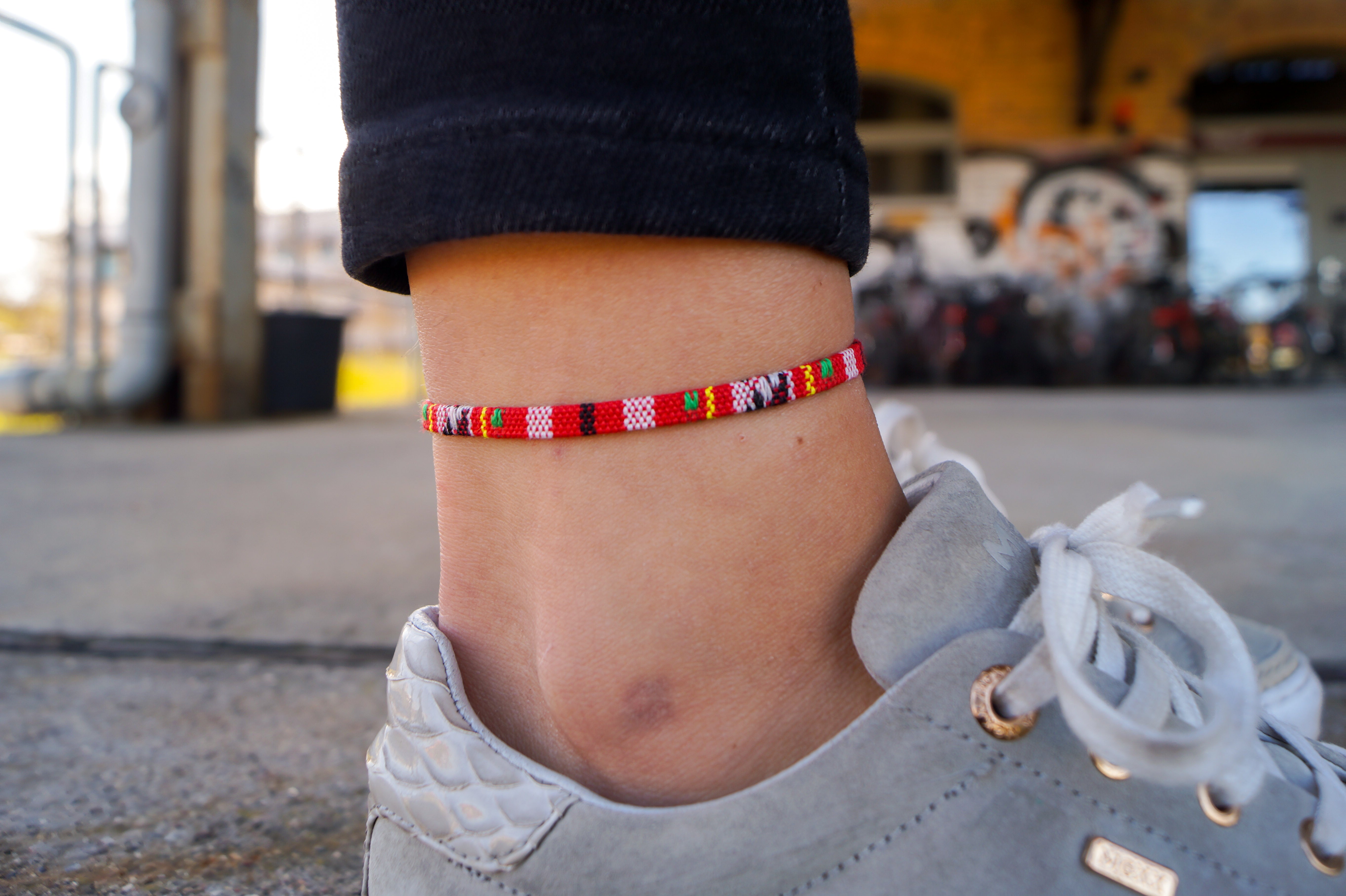 Boho Surfer Anklet - Red Ethno