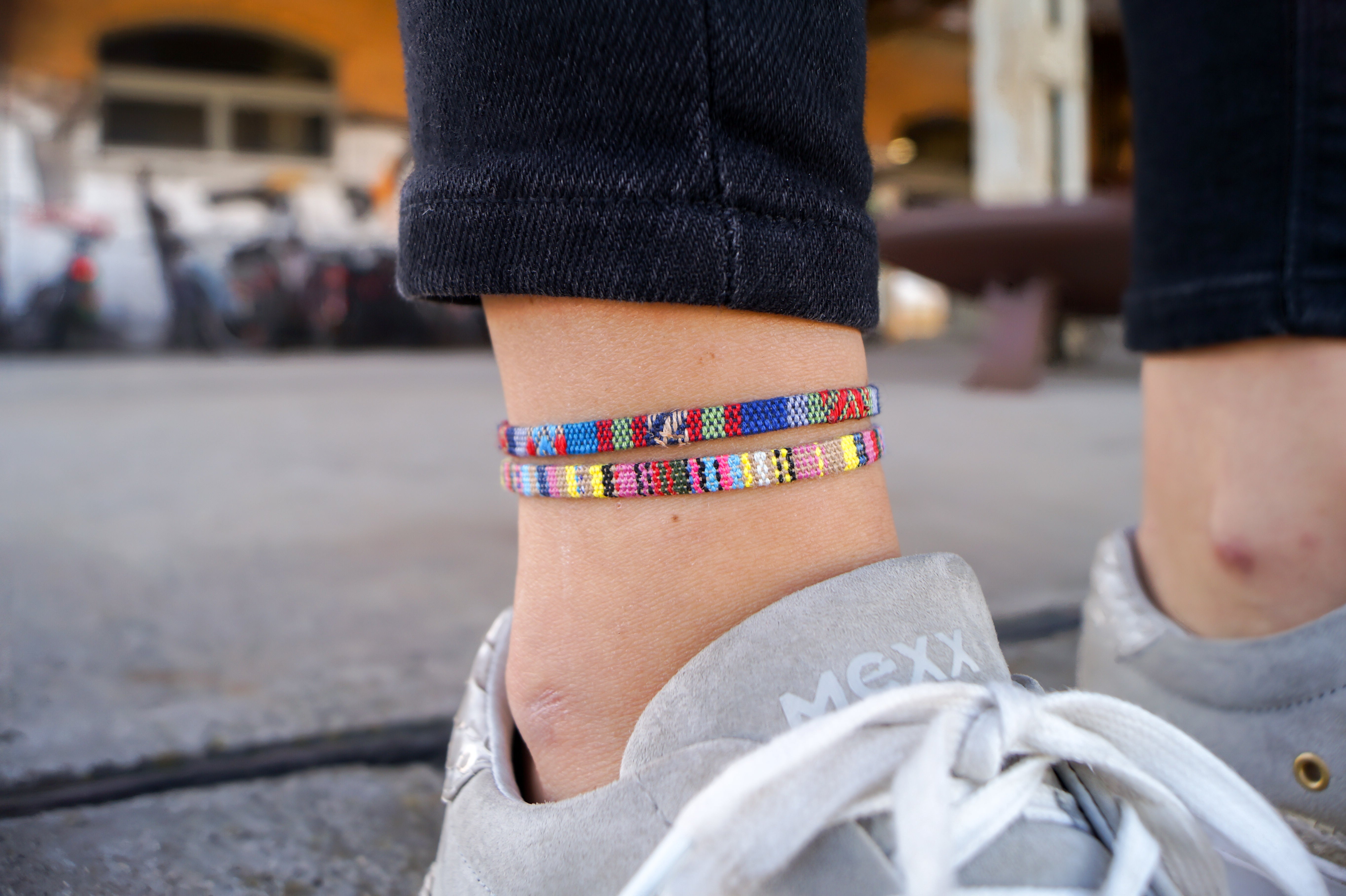 2x Boho Surfer Anklet - Yellow + Blue Ethno