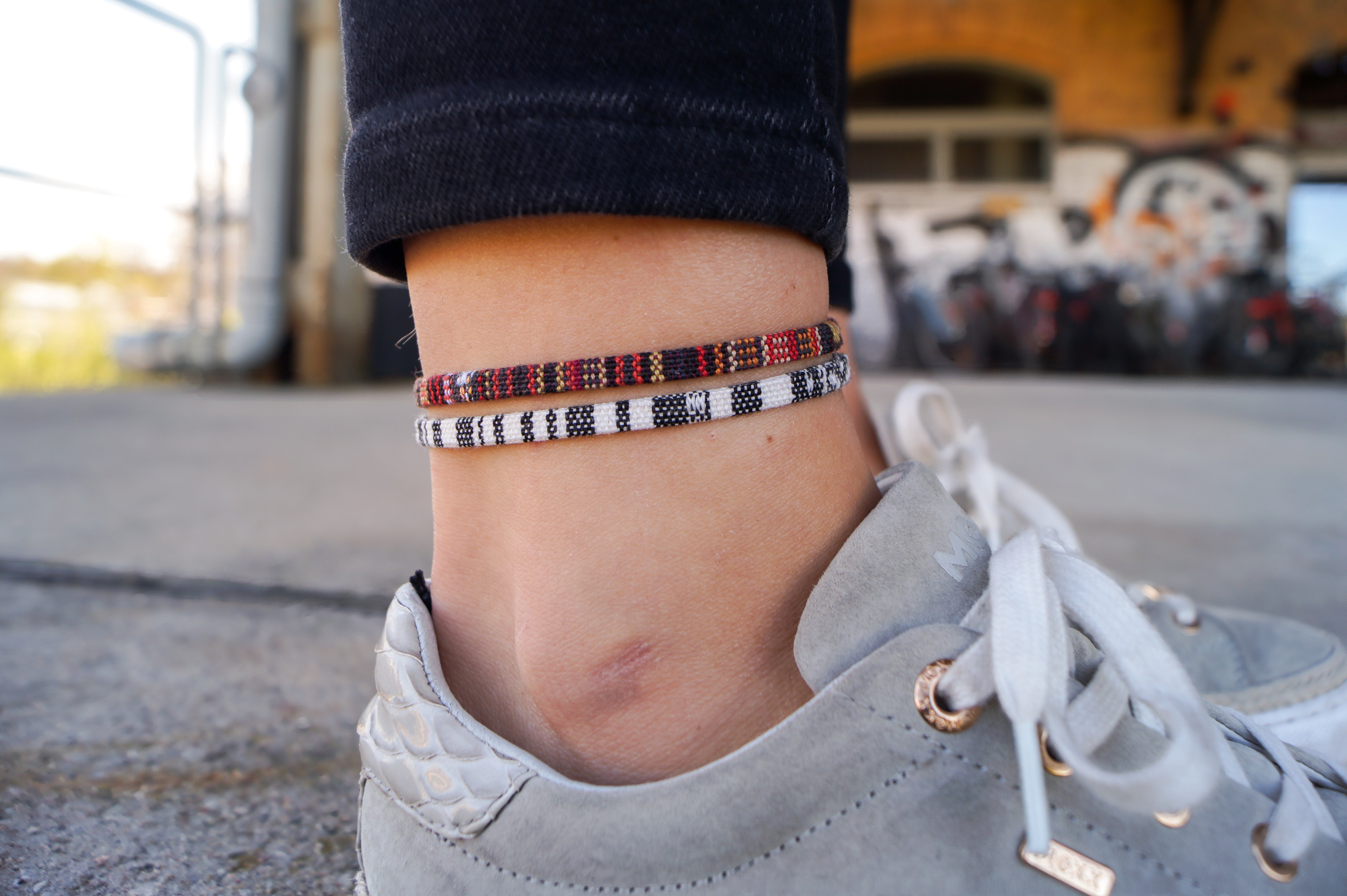 2x Boho Surfer Anklet - Brown & White