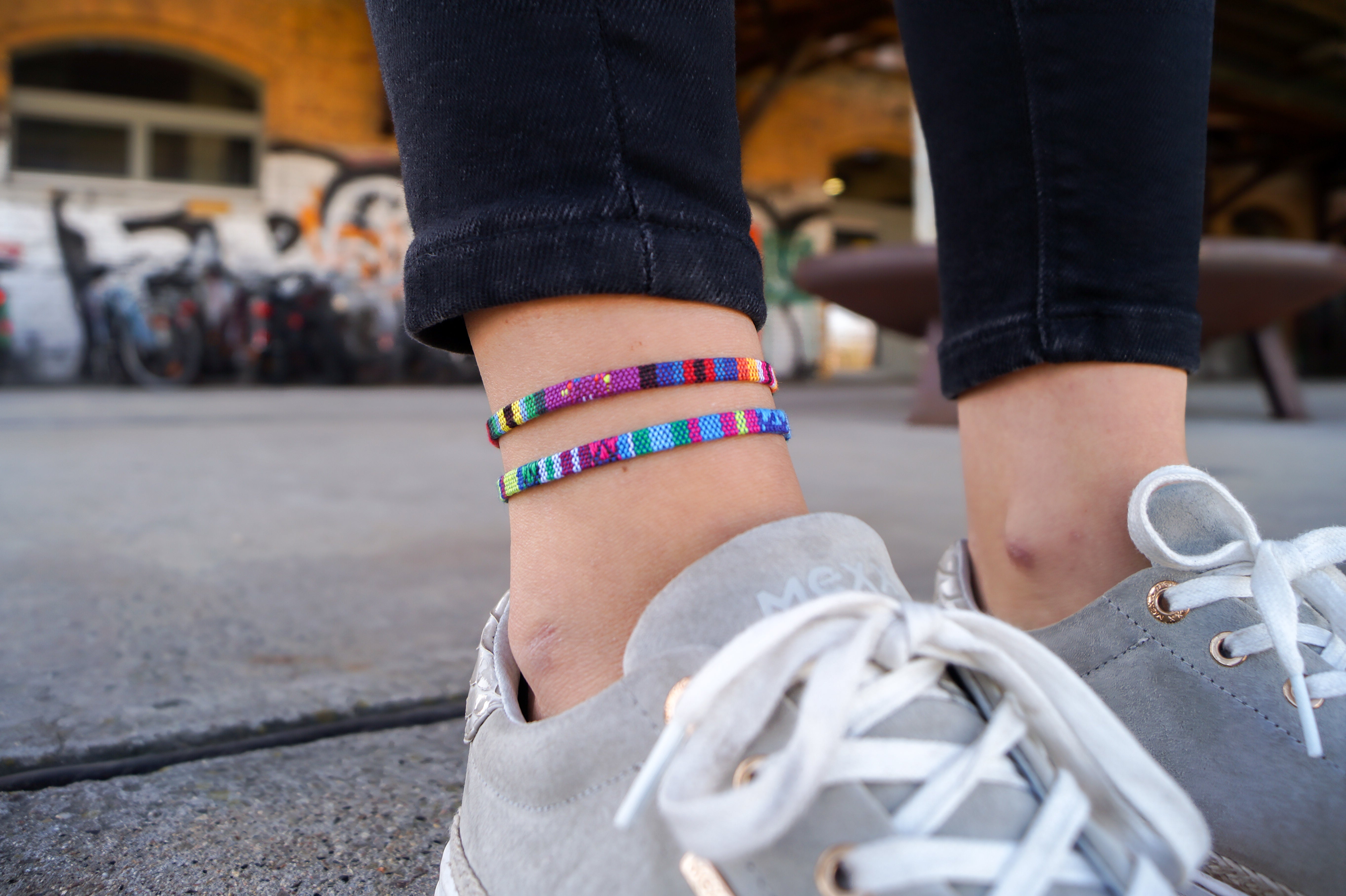 2x Boho Surfer Anklet - Turquoise & Purple Ethno