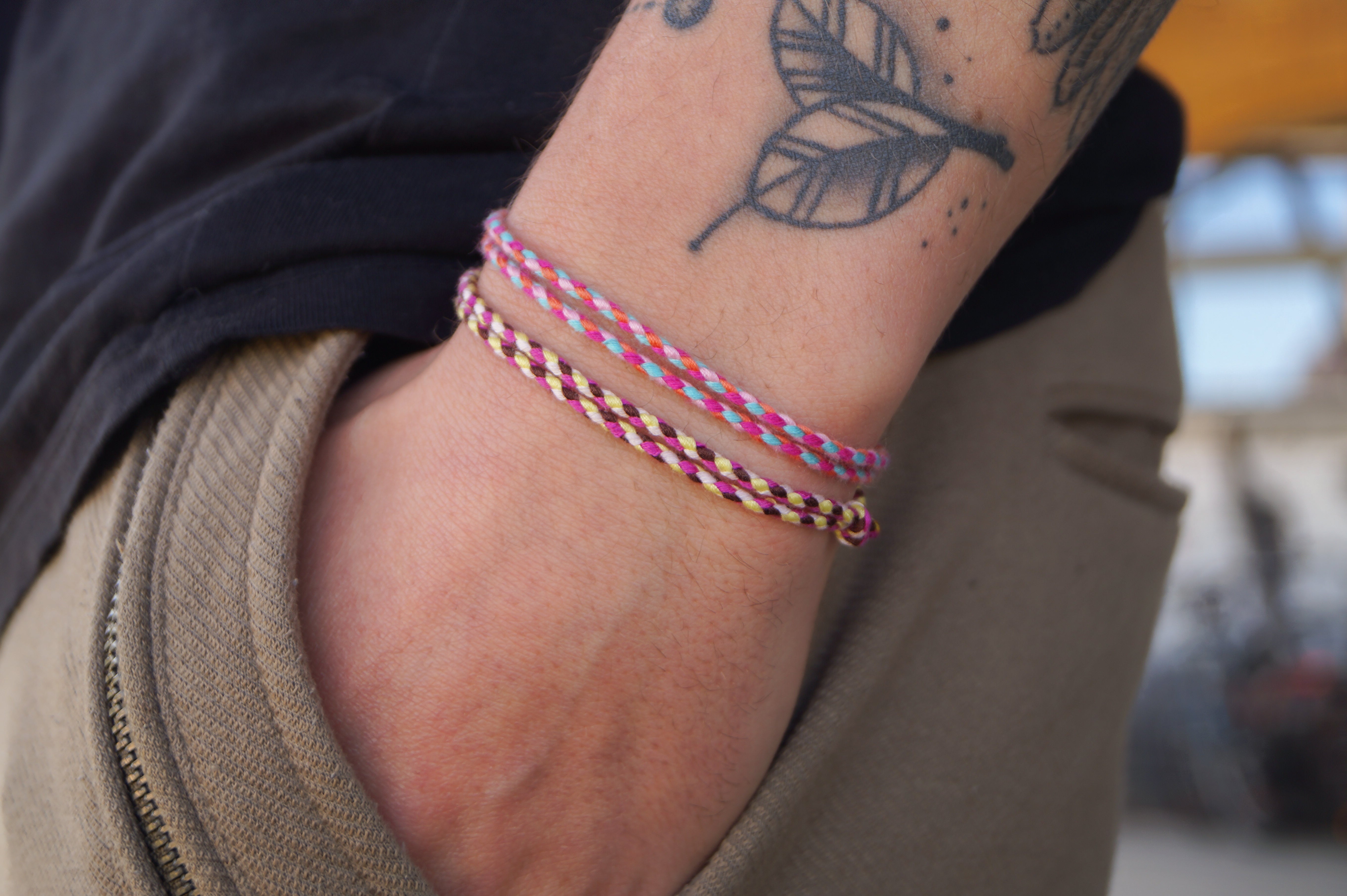 2x Cotton Surfer Bracelet -  Pink Set