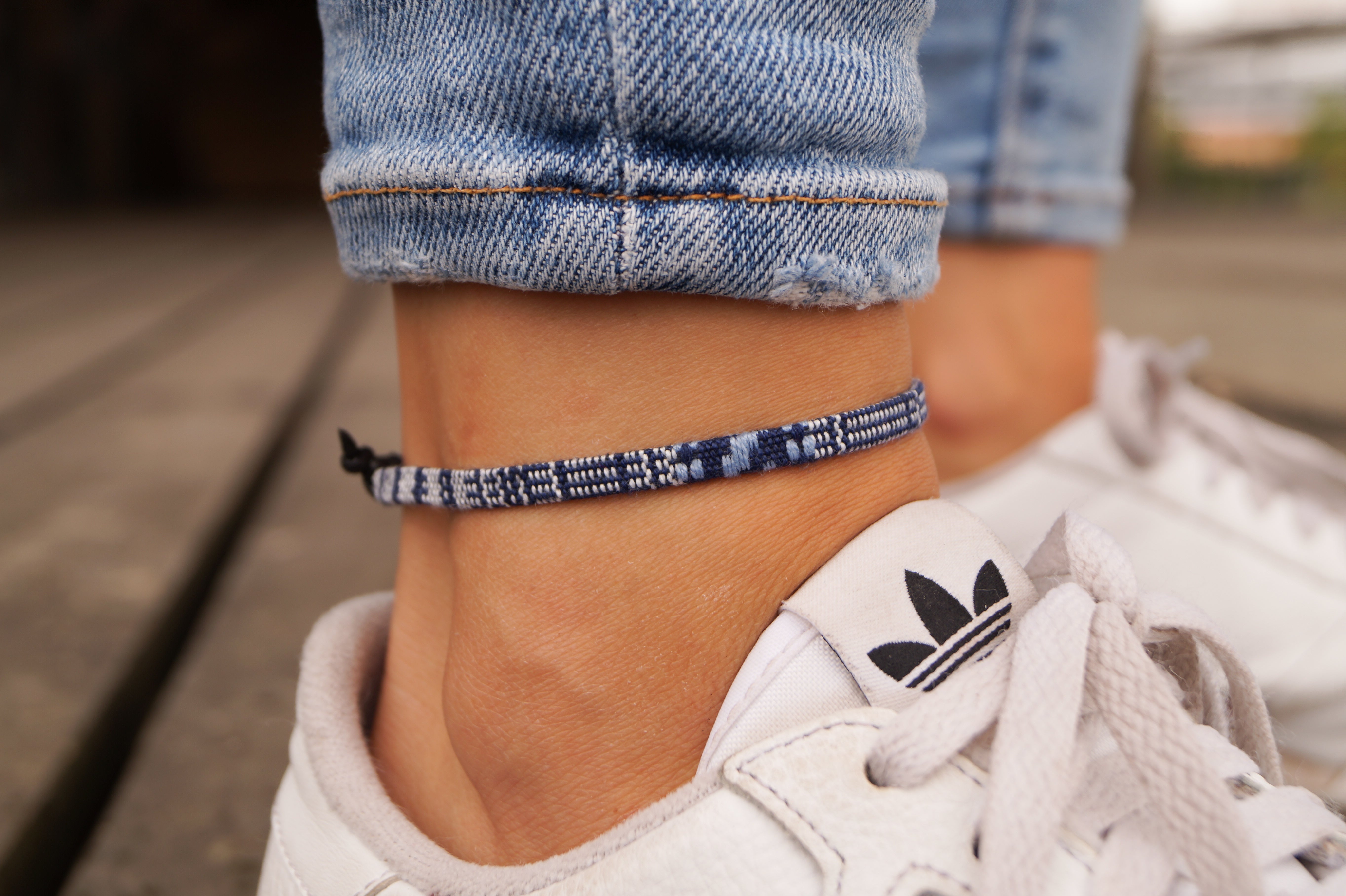 Boho Surfer Anklet - Blue - White