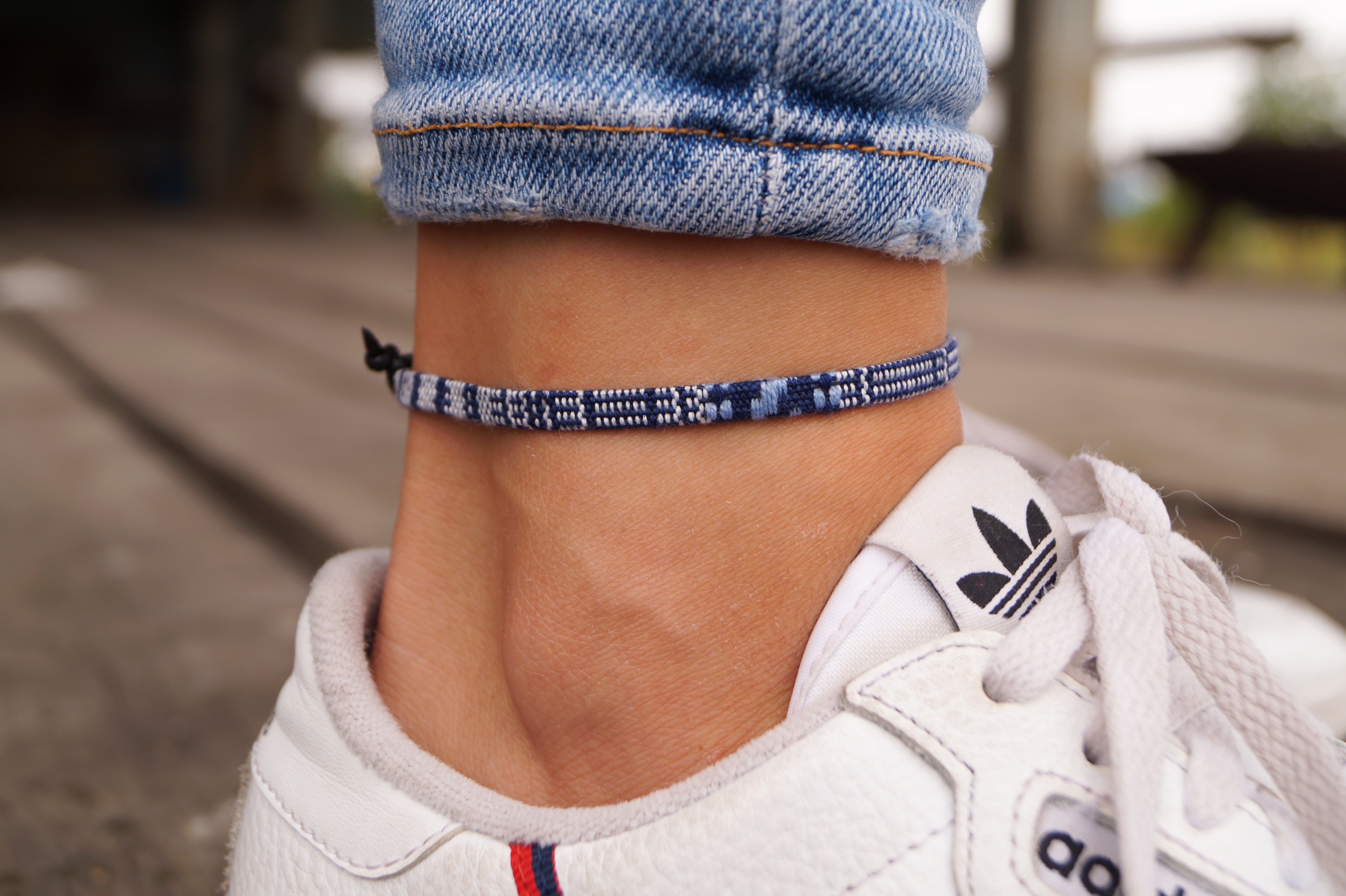 Boho Surfer Anklet - Blue - White