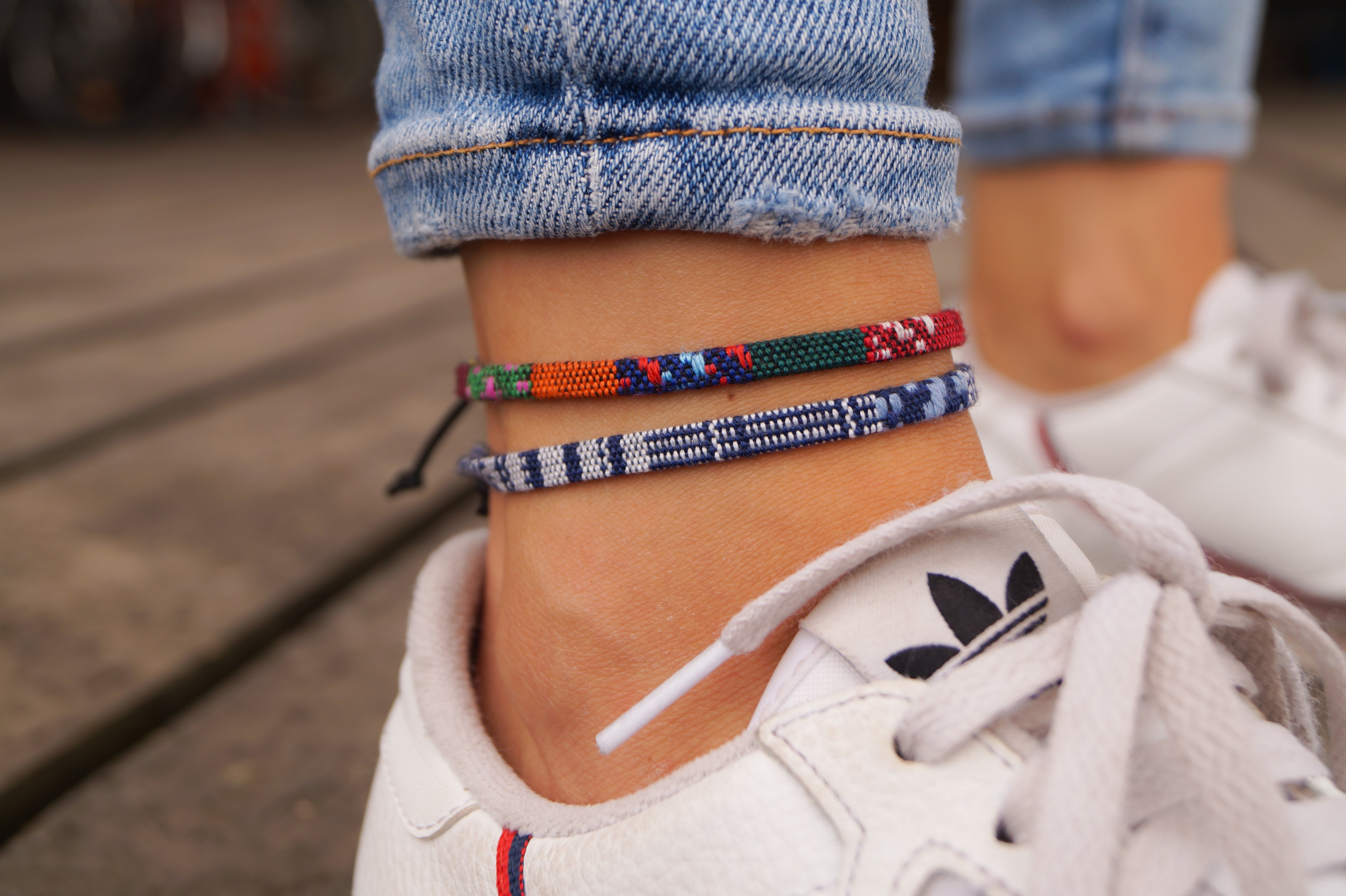 2x Boho Surfer Anklet - Ethno & Blue-White