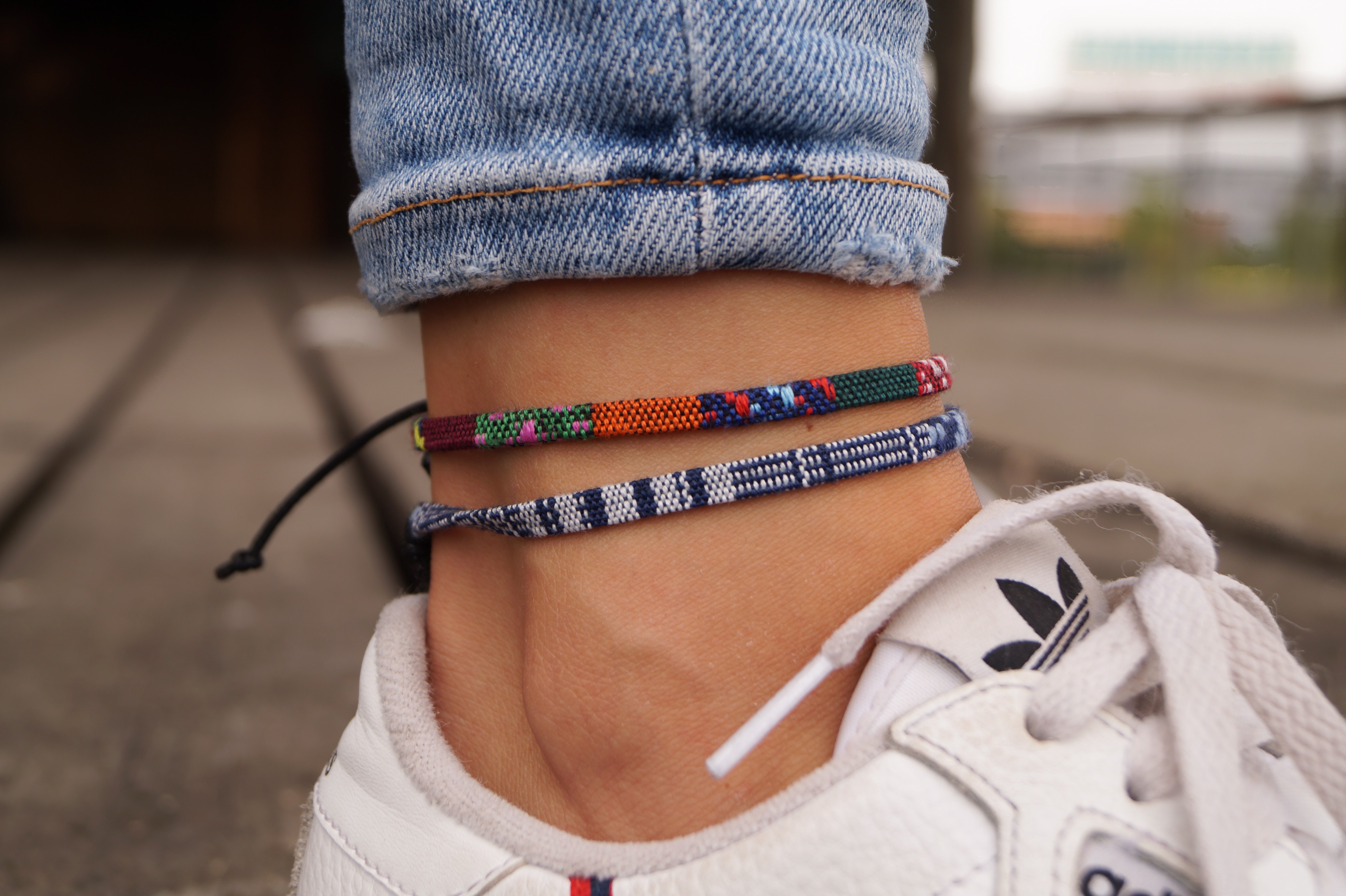 2x Boho Surfer Anklet - Ethno & Blue-White