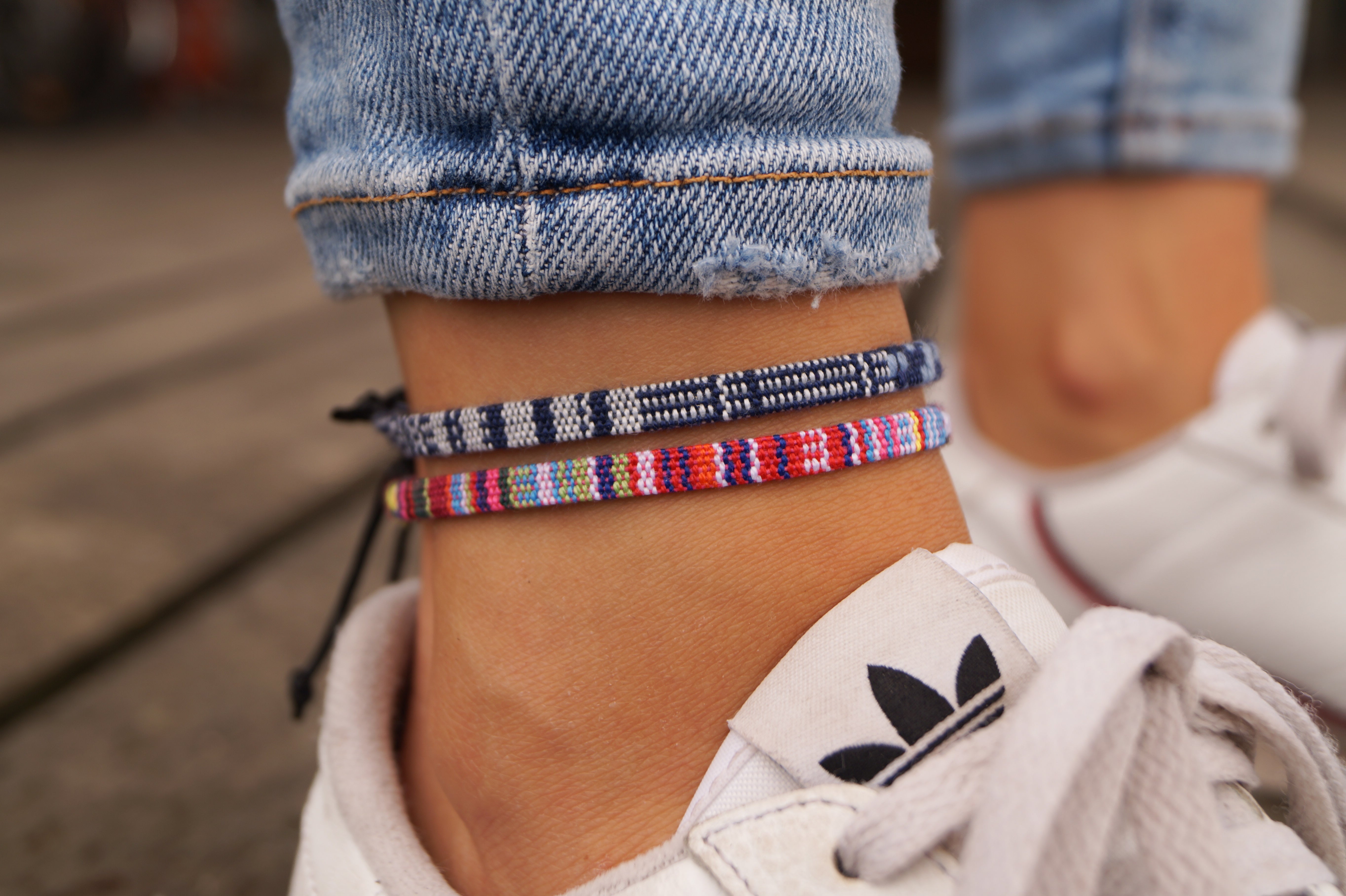 2x Boho Surfer Anklet - Blue-White + Pink