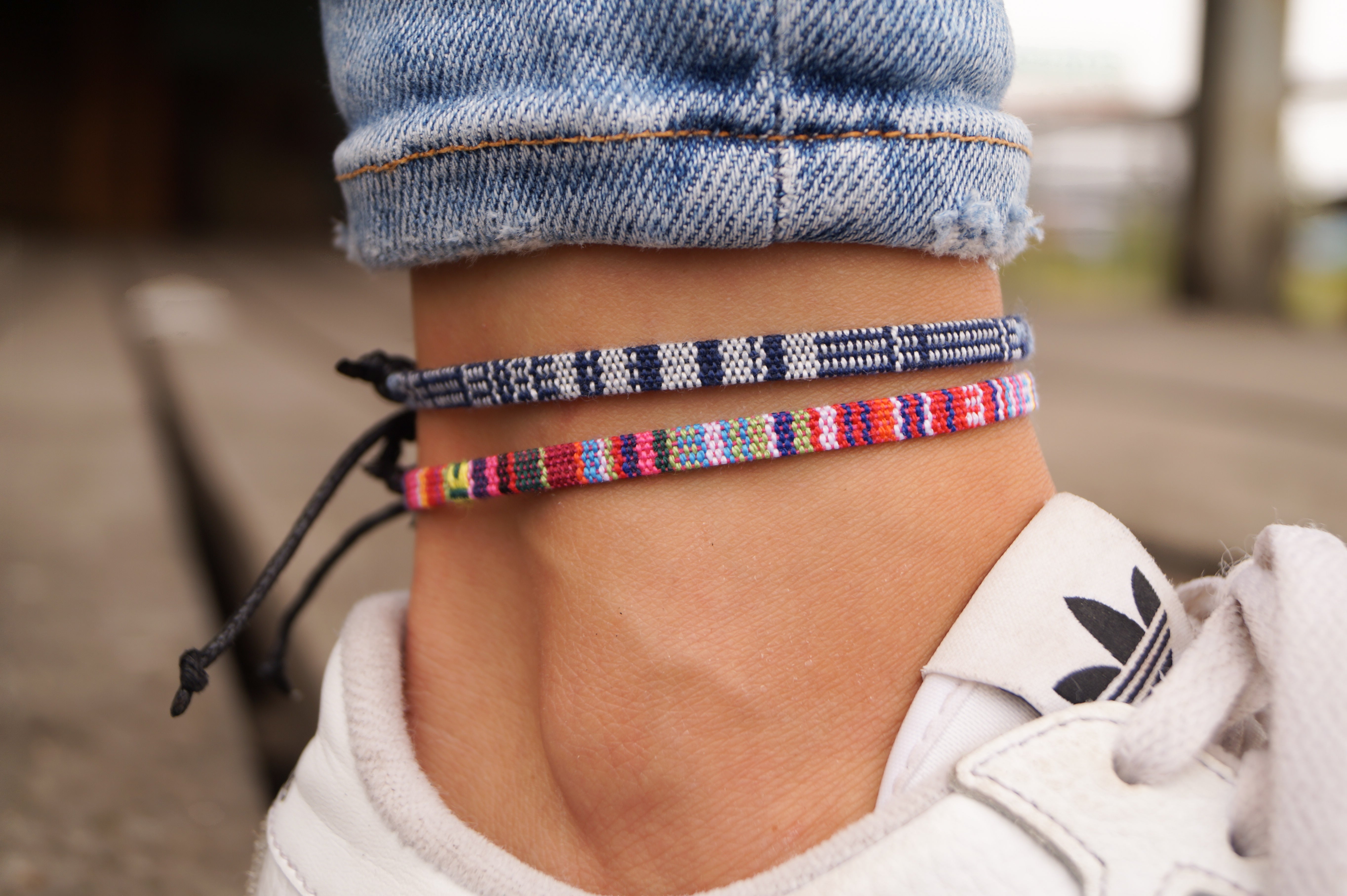 2x Boho Surfer Anklet - Blue-White + Pink