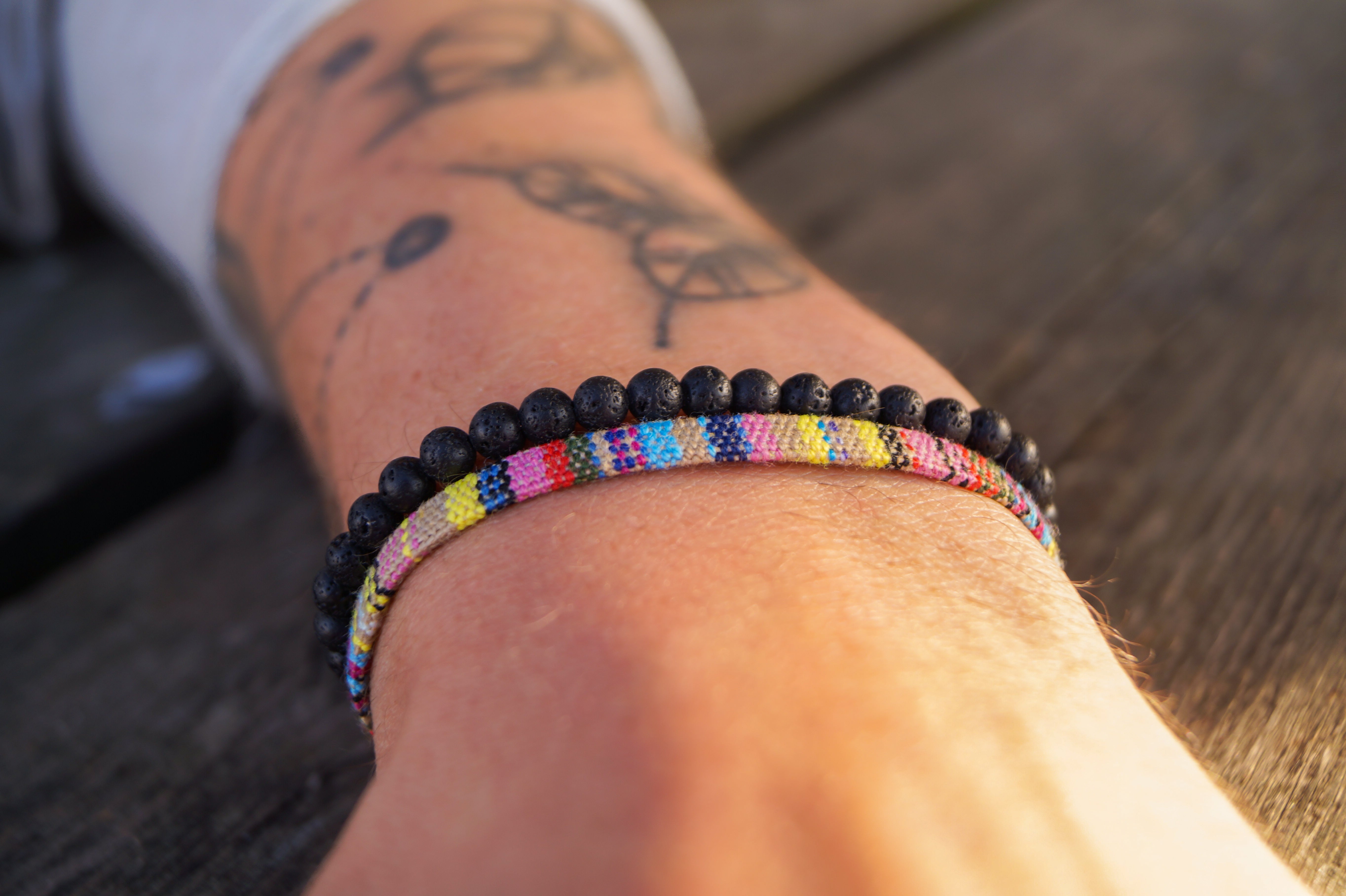 2x Boho Surfer Bracelet Men - Yellow +Lava Beads