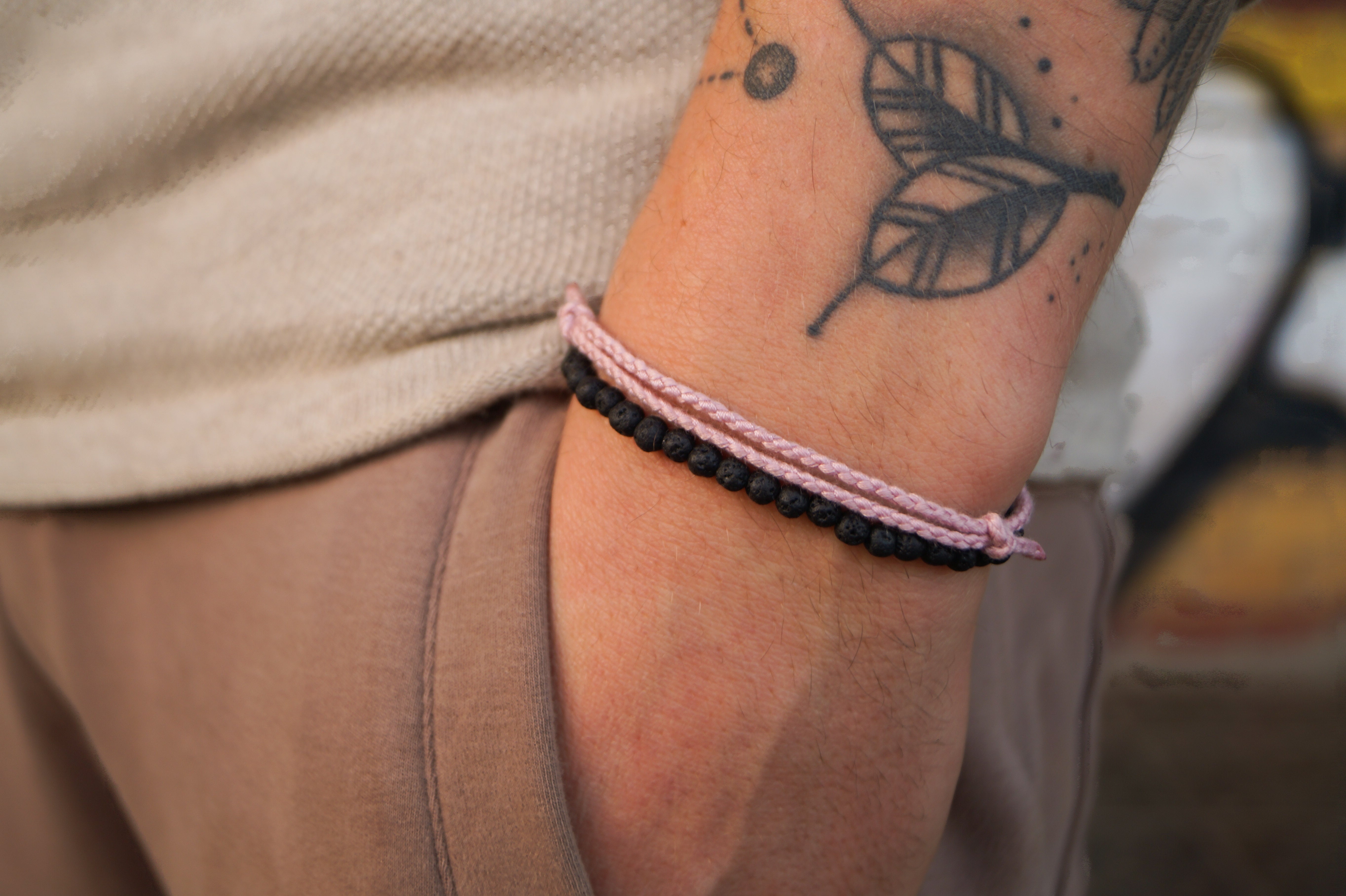 2x Boho Surfer Bracelet Men - Cotton Red + Lava Beads