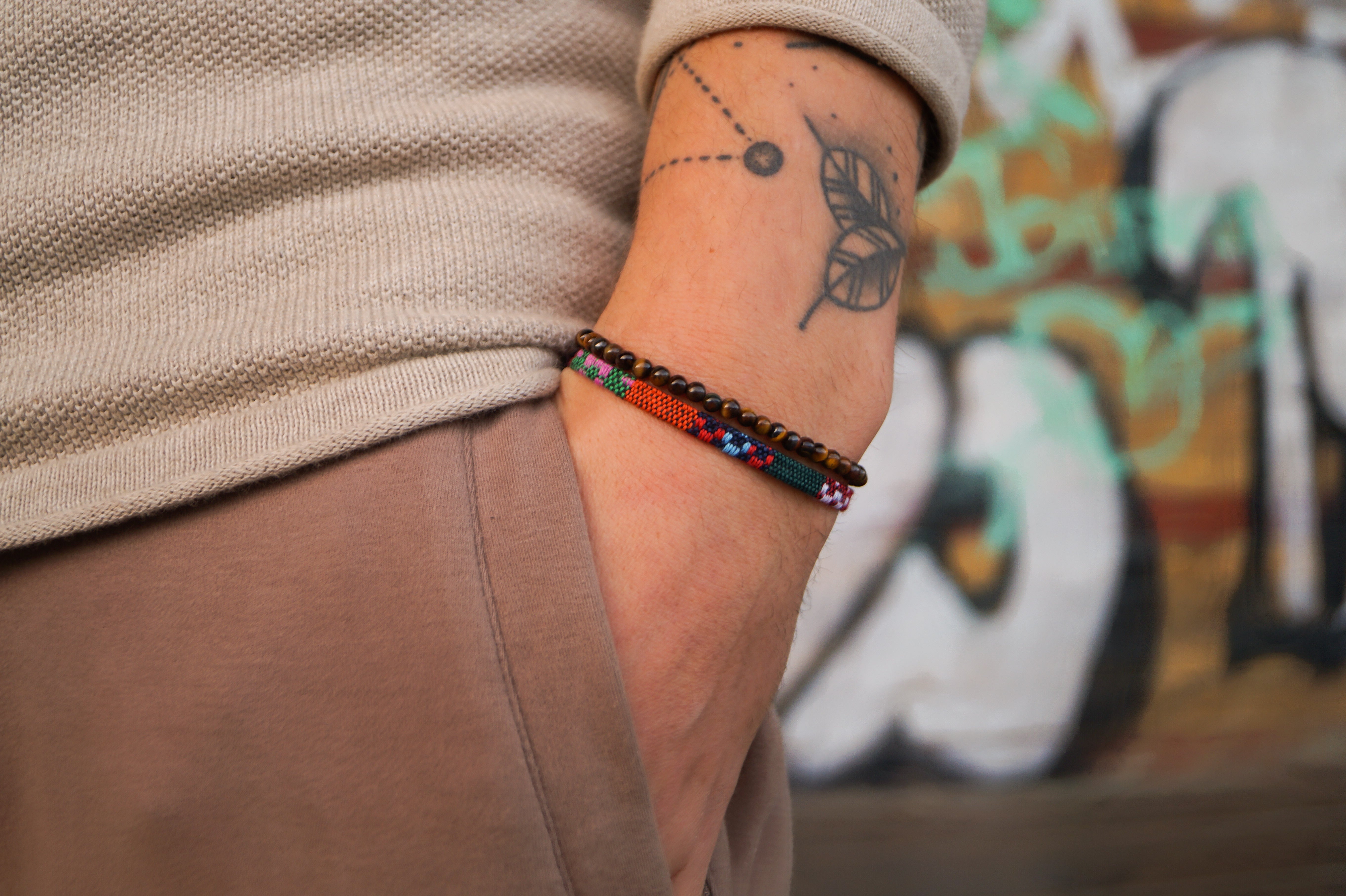 2x Boho Surfer Bracelet Men - Ethno + Tigereyes