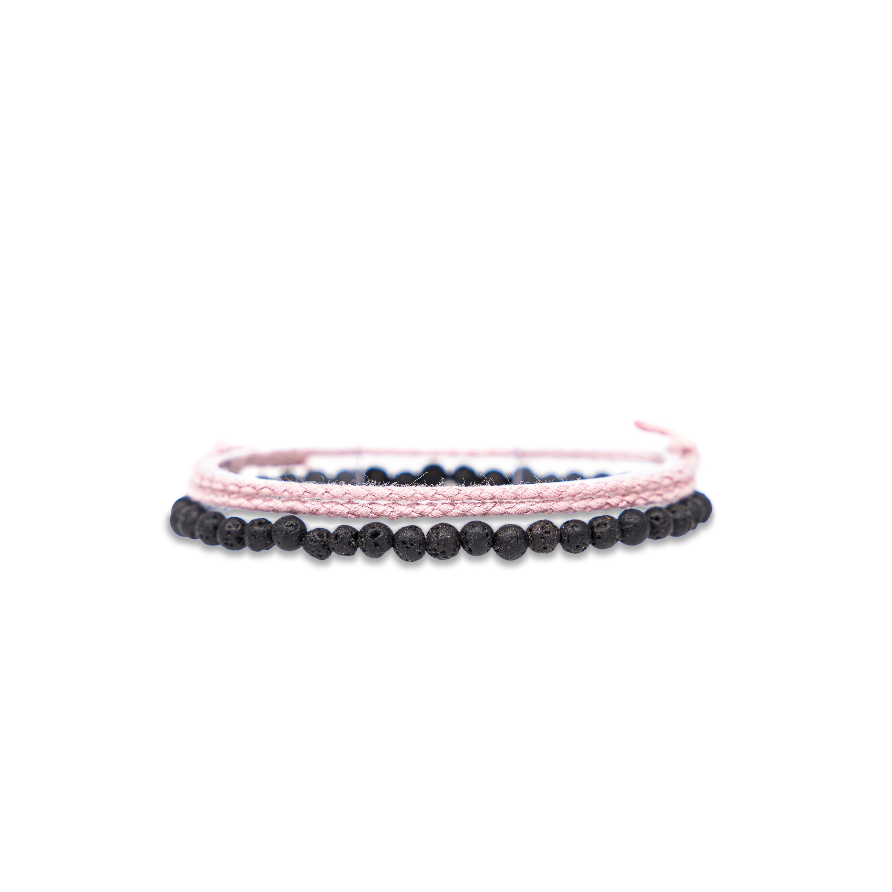 2x Boho Surfer Bracelet Men - Cotton Red + Lava Beads