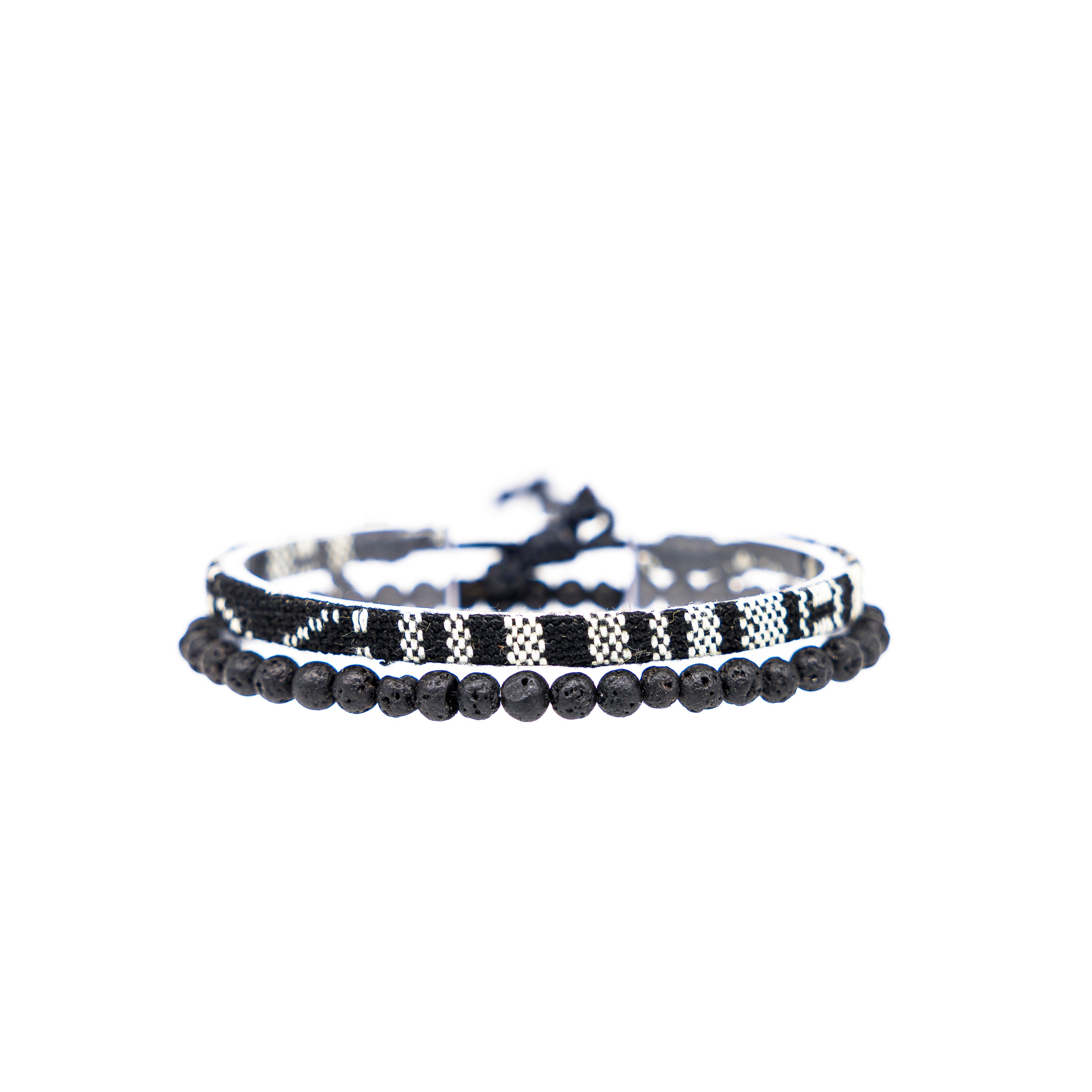 2x Boho Surfer Bracelet Men - Black + Lava Beads