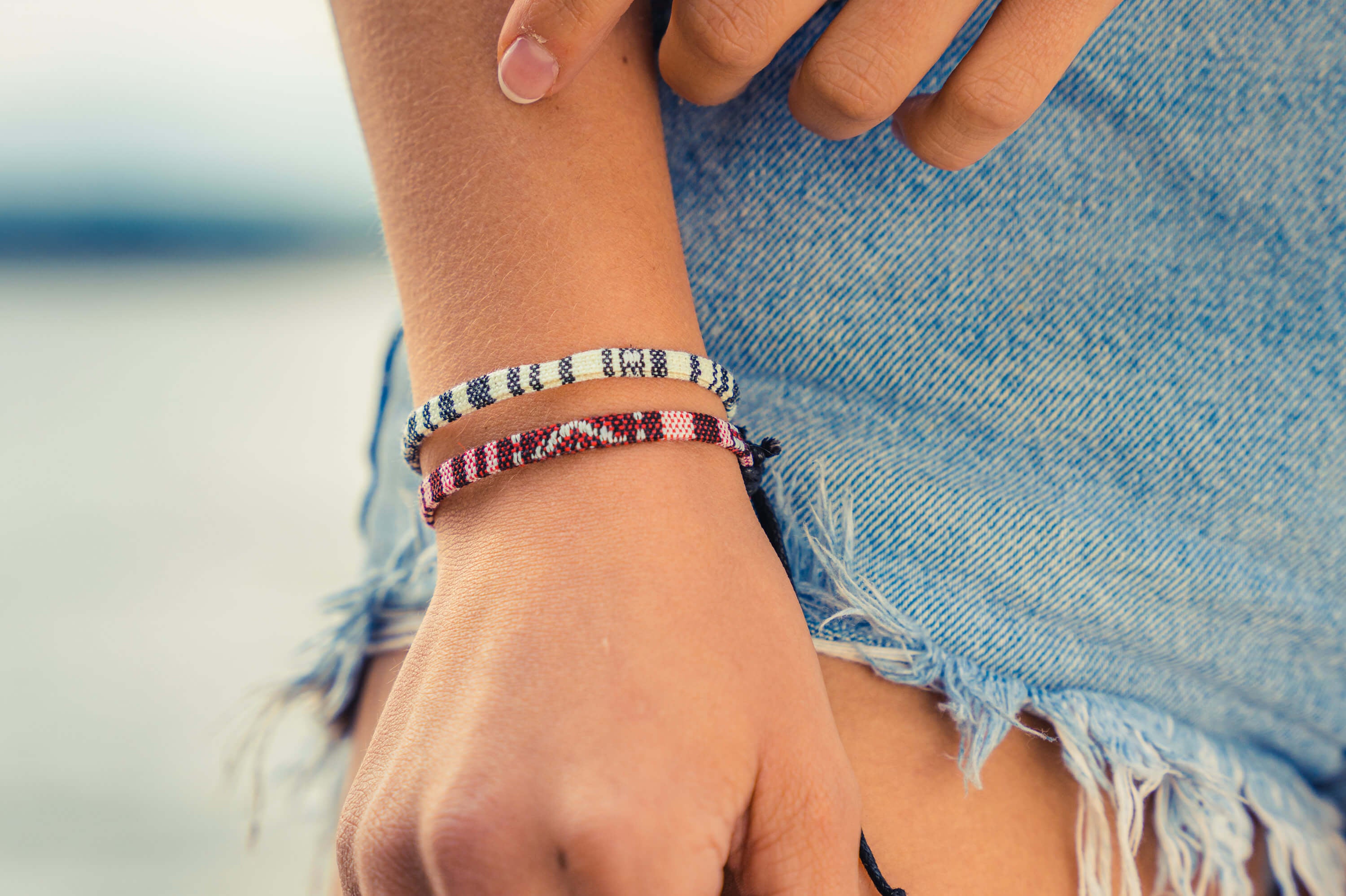 2x Boho Surfer Bracelet -  White + Ruby Red