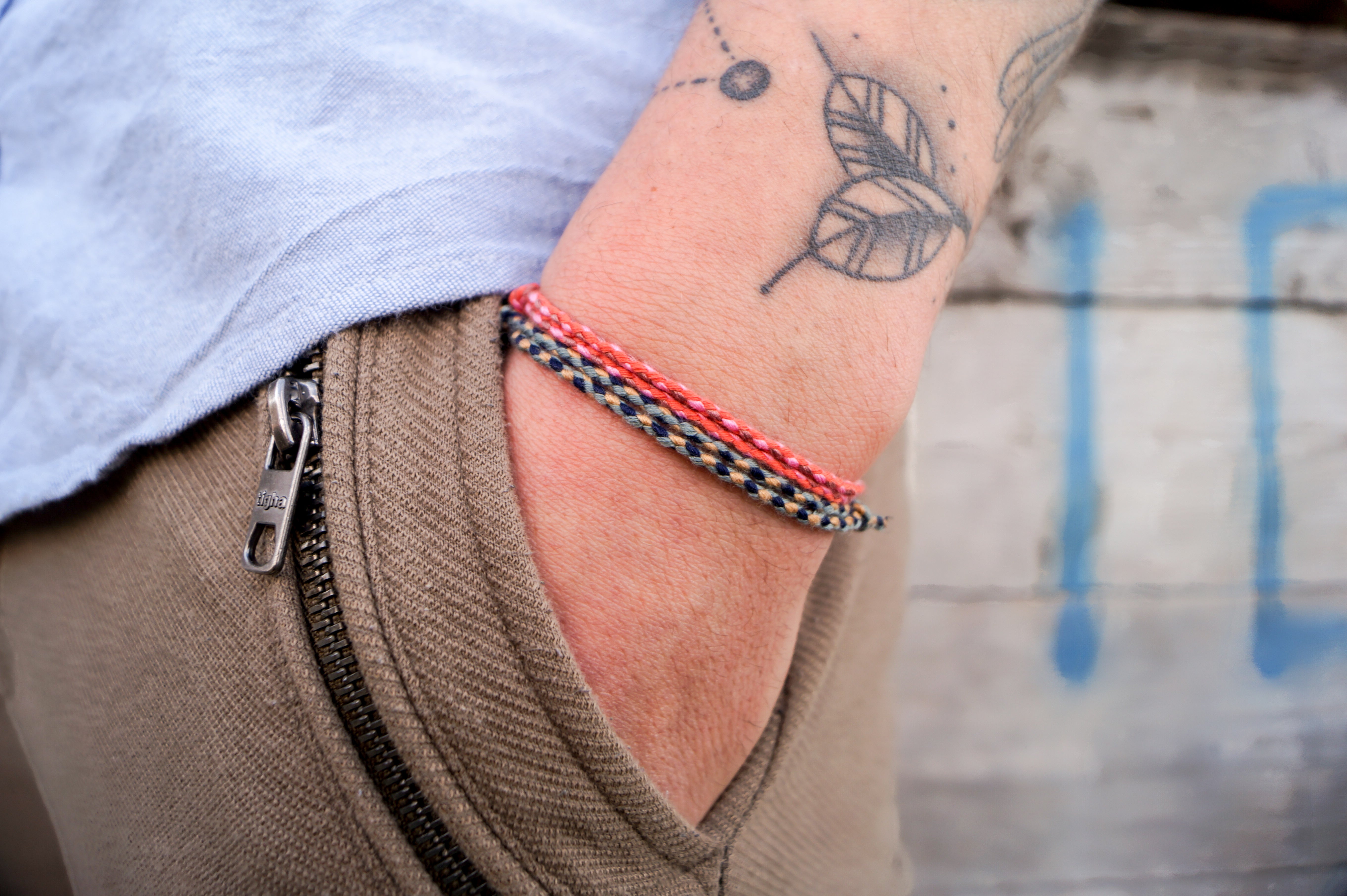 2x Cotton Surfer Bracelet -  Blue & Red