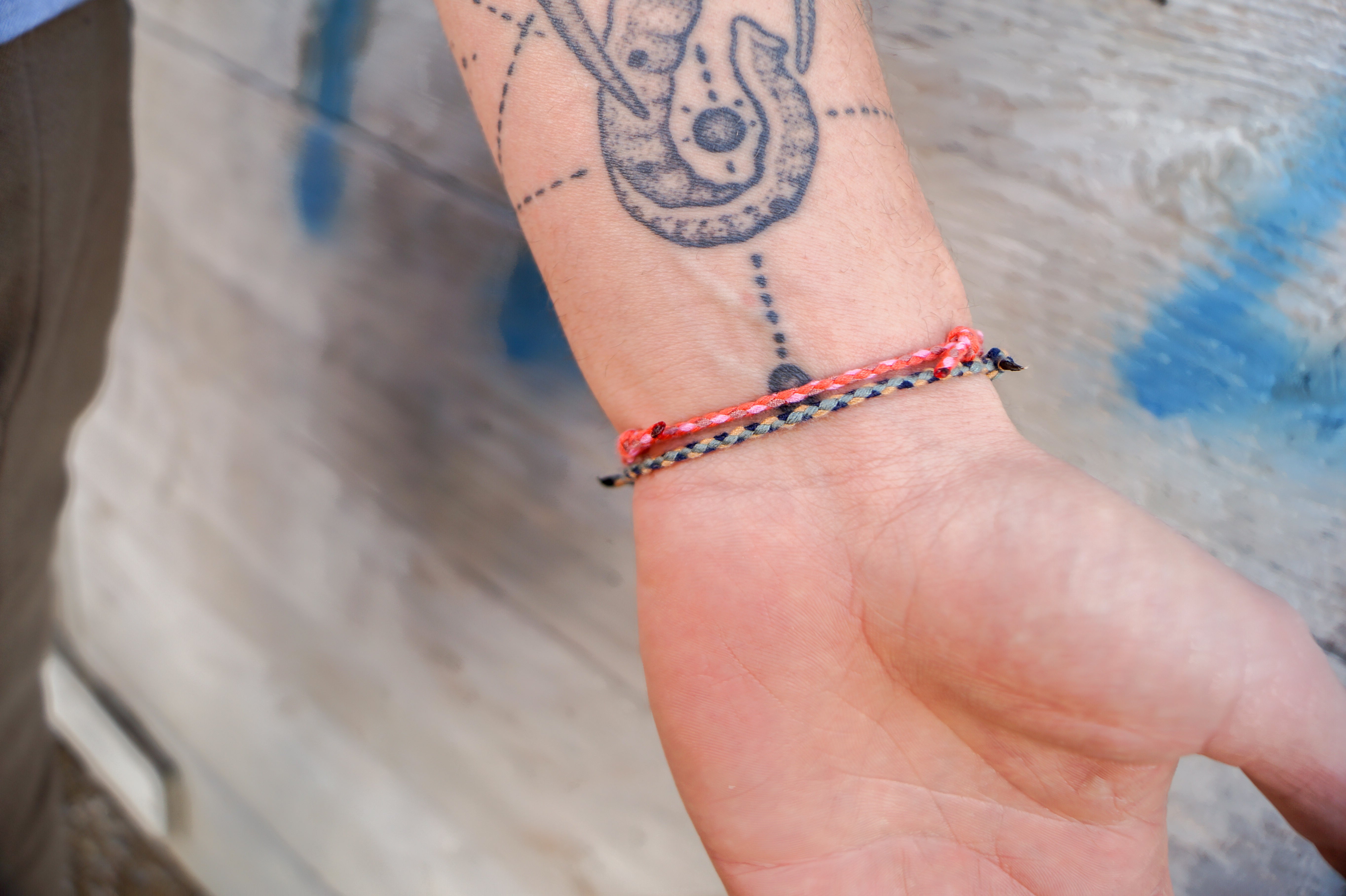 2x Cotton Surfer Bracelet -  Blue & Red
