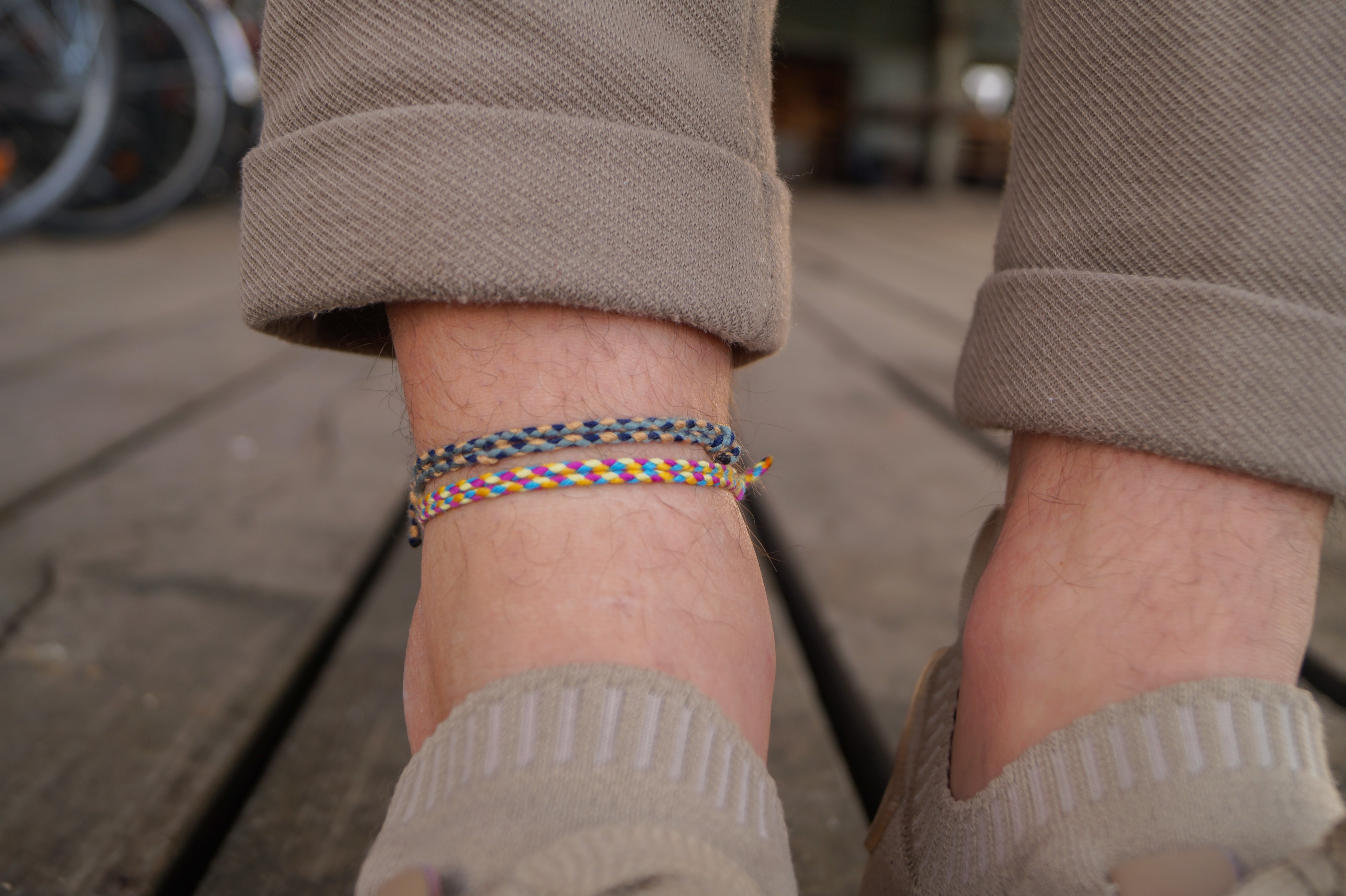 2x Cotton Surfer Anklet Men - Blue + Yellow