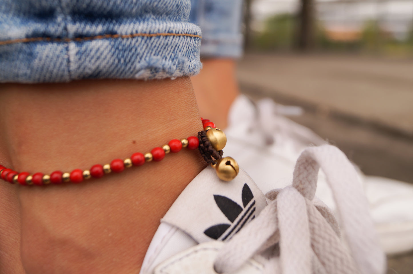 Goa Shell Anklet - Red Beads – Made by Nami US