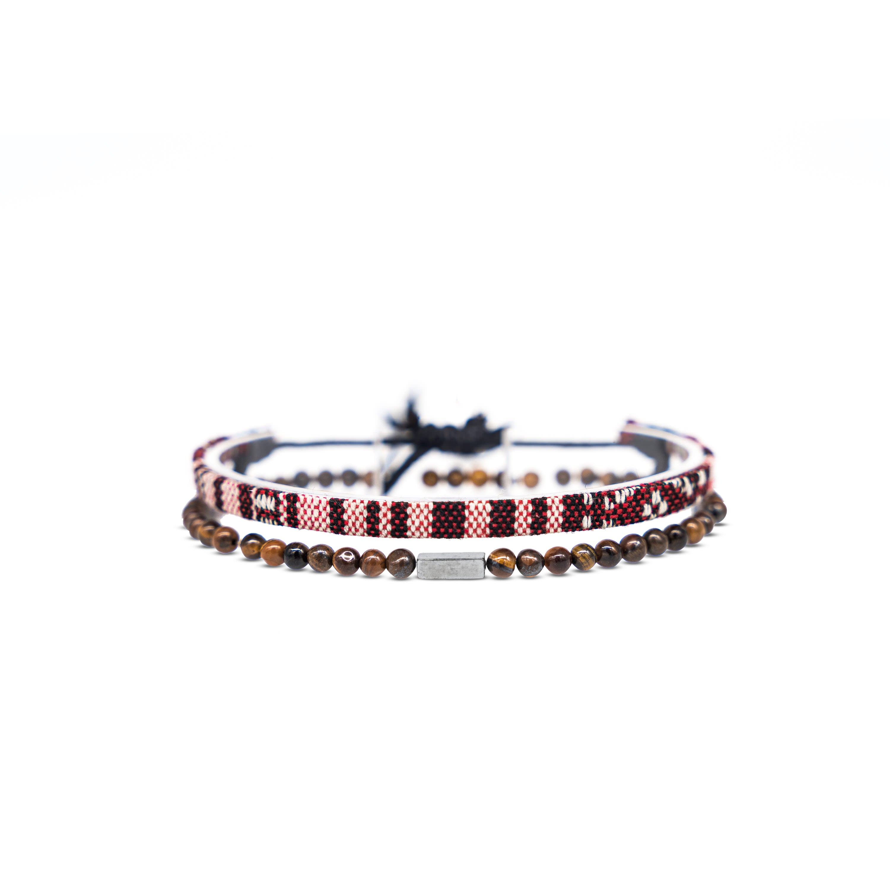 2x Boho Surfer Bracelet Men - Ruby Red + Tigereyes