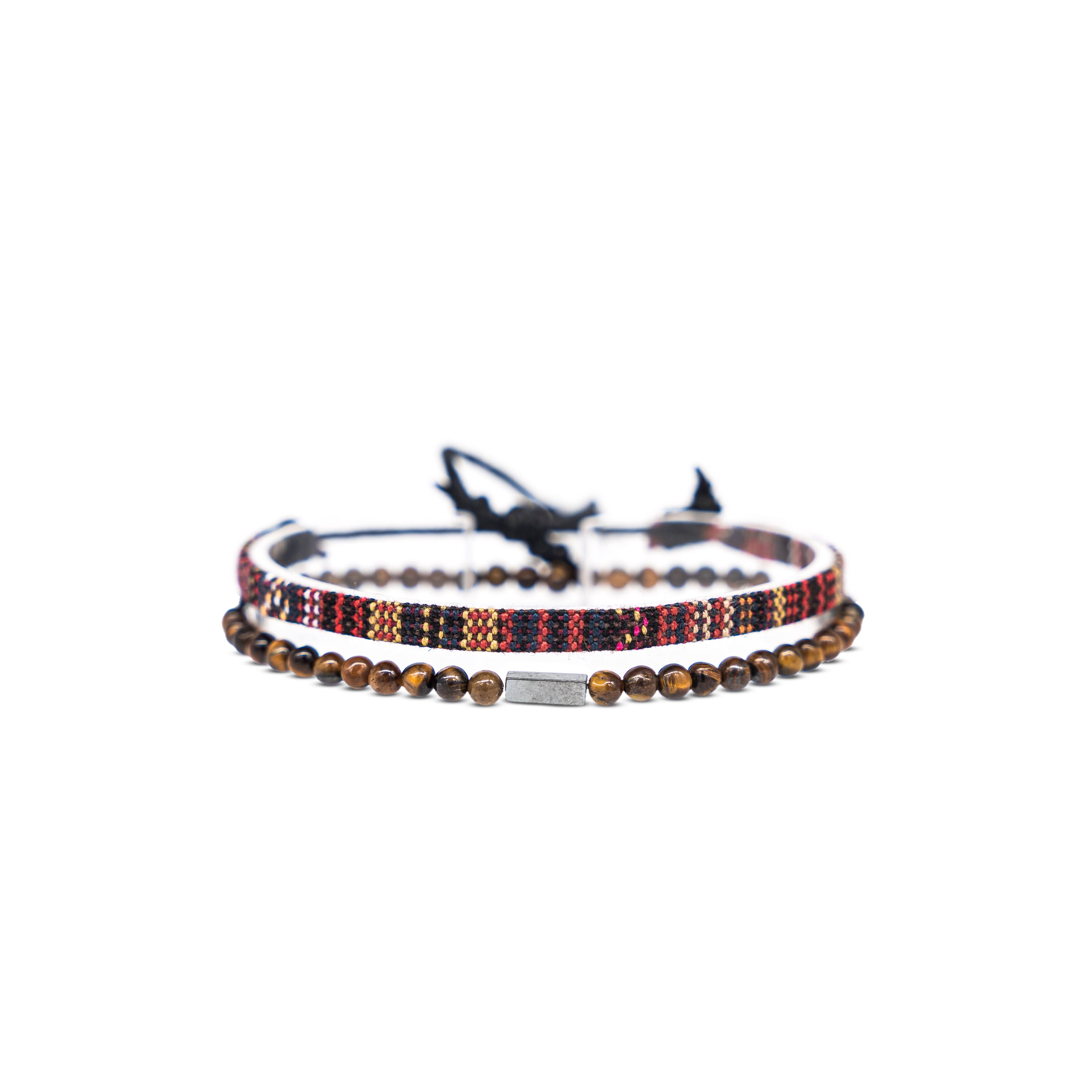 2x Boho Surfer Bracelet Men - Vulcano + Tigereyes