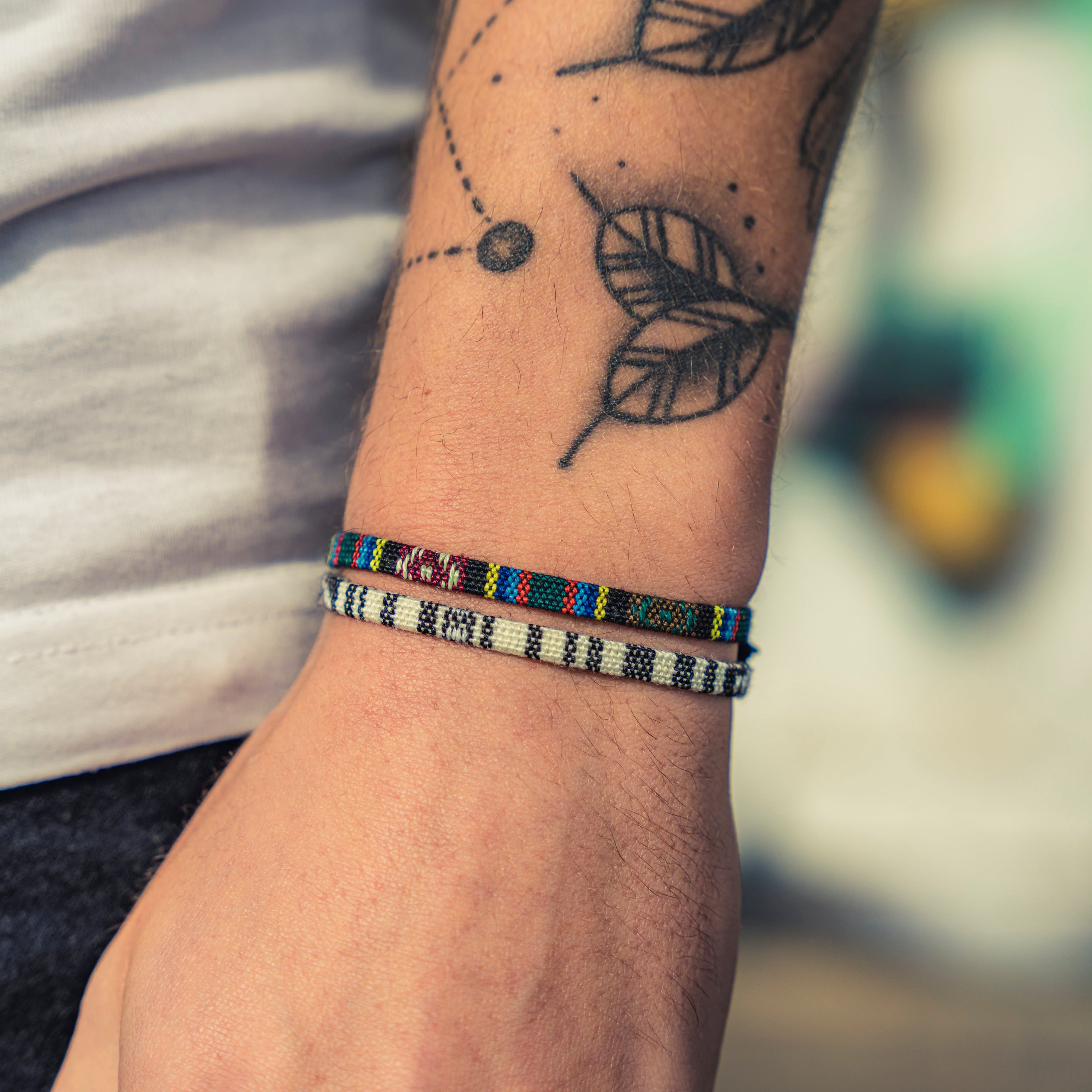 2x Boho Surfer Bracelet Men - Aztec + White